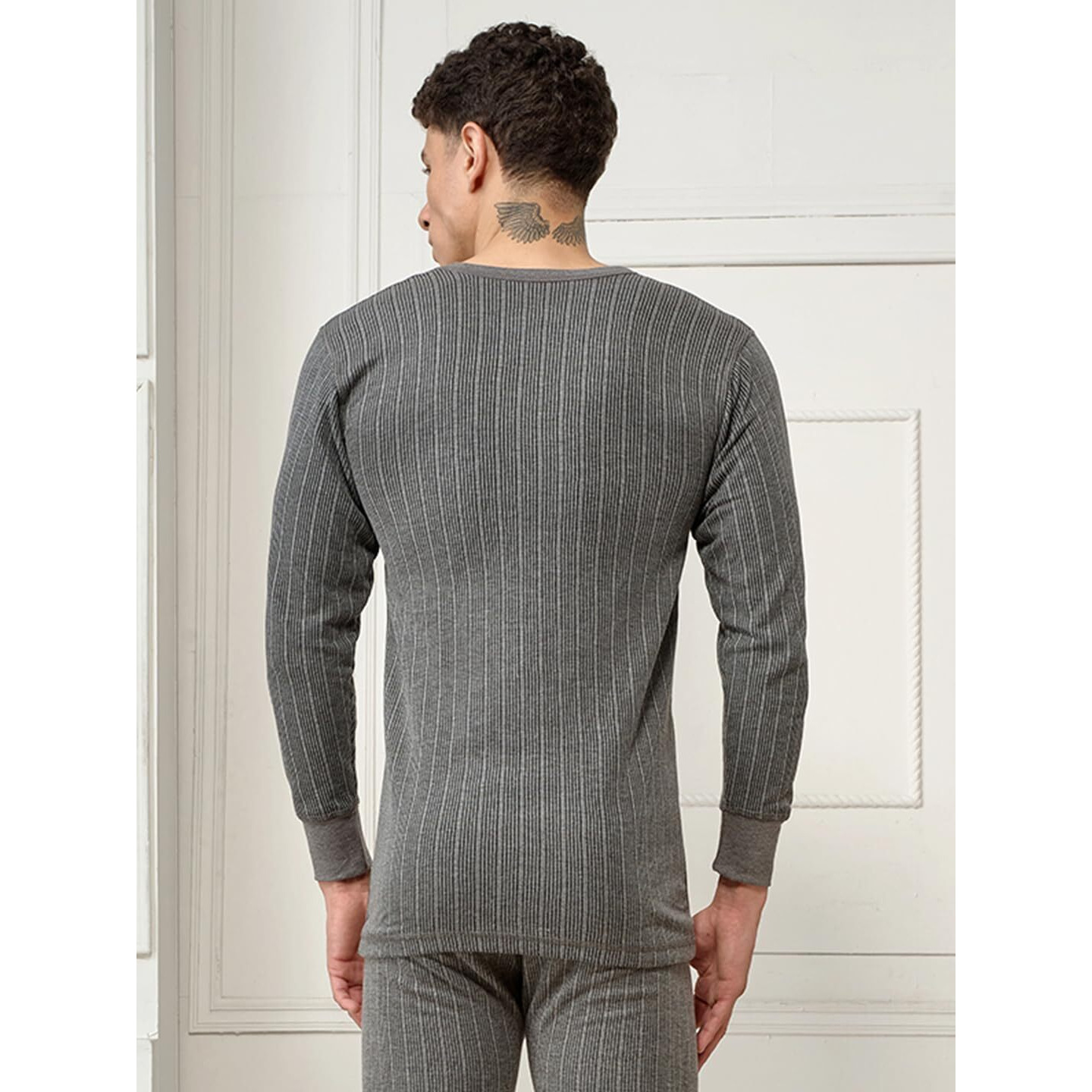 Lux Inferno Men's Regular Fit Thermal Top (Inferno_Ch_Fs_Rn_90_Charcoal Melange_Large)