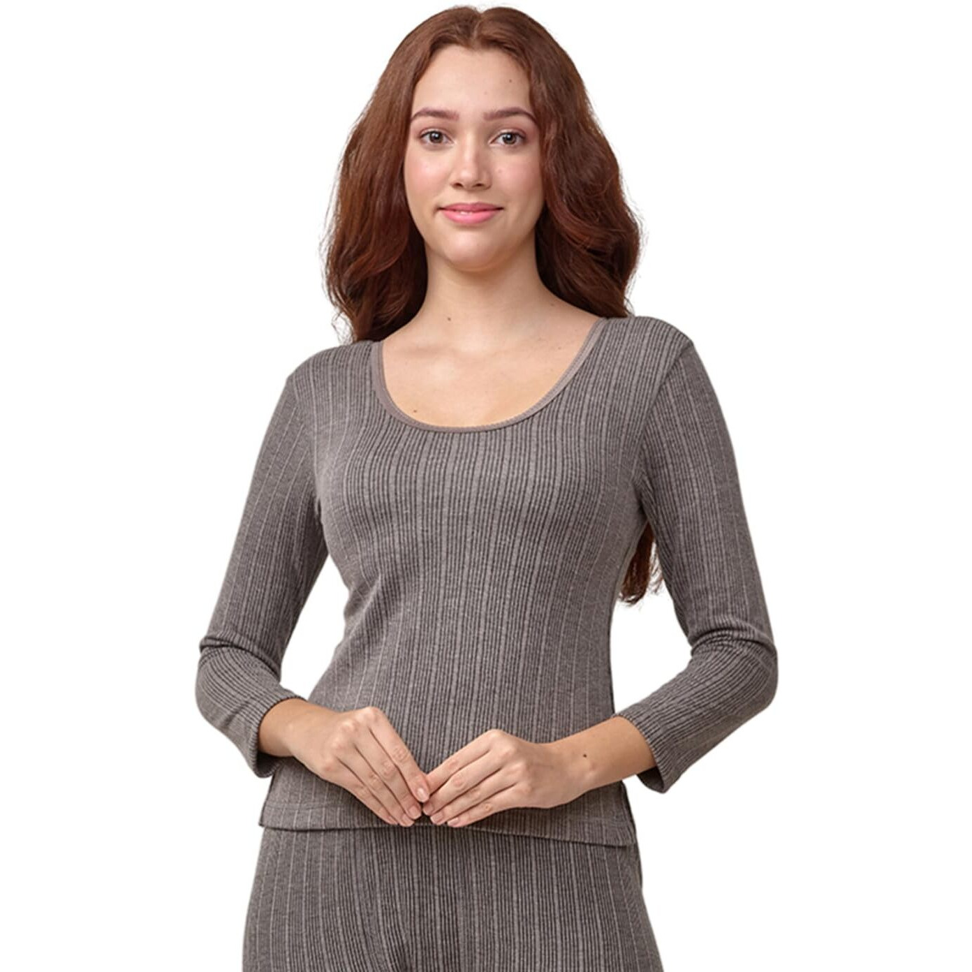 Lux Inferno Women's Plain/Solid Thermal Skinny Fit Top (Inf_Lad_Ch_Short_3Q_Rn_Charcoal Melange_80)