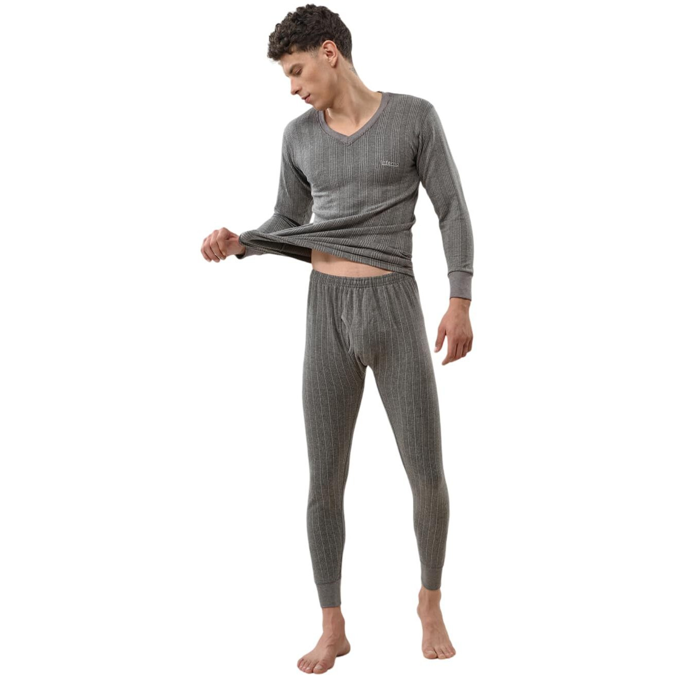Lux Inferno Mens Cotton Thermal Set (Inferno_CH_FS_VN_TRO_Set_90_Charcoal Melange_Large)