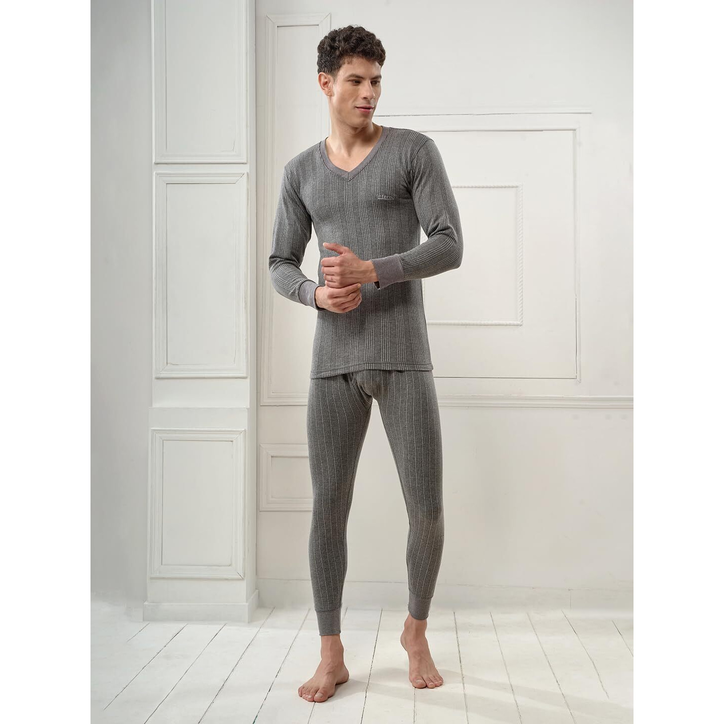 Lux Inferno Mens Cotton Thermal Set (Inferno_CH_FS_VN_TRO_Set_90_Charcoal Melange_Large)