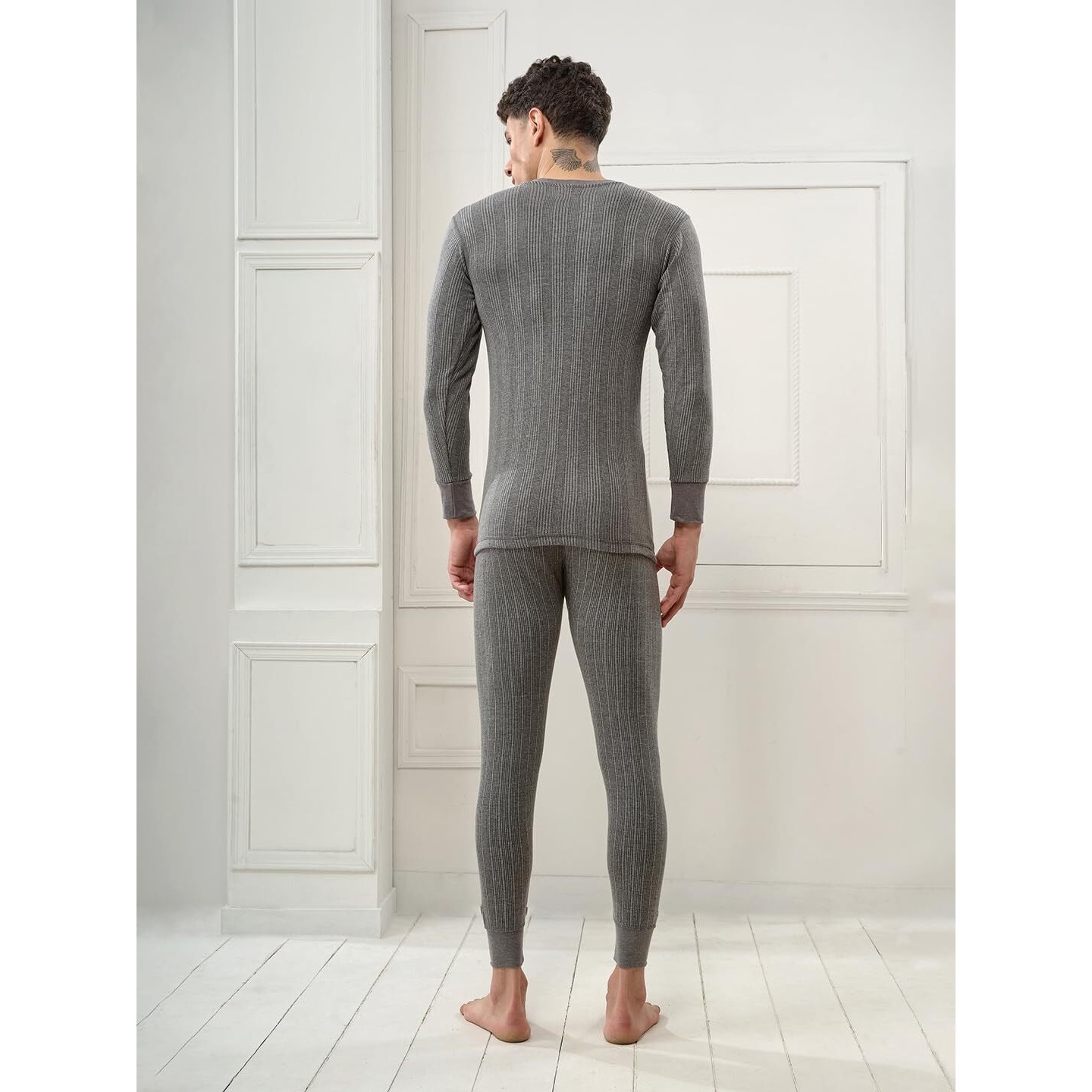 Lux Inferno Mens Cotton Thermal Set (Inferno_CH_FS_VN_TRO_Set_90_Charcoal Melange_Large)