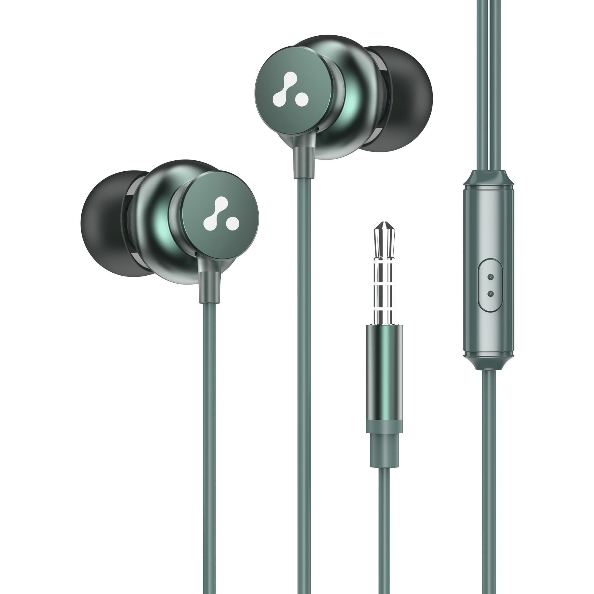 Ambrane Stringz 38 Wired Earphones with Mic, Powerful HD Sound with High Bass, Tangle Free Cable, Comfort in-Ear Fit, 3.5mm Jack (Green), Normal
