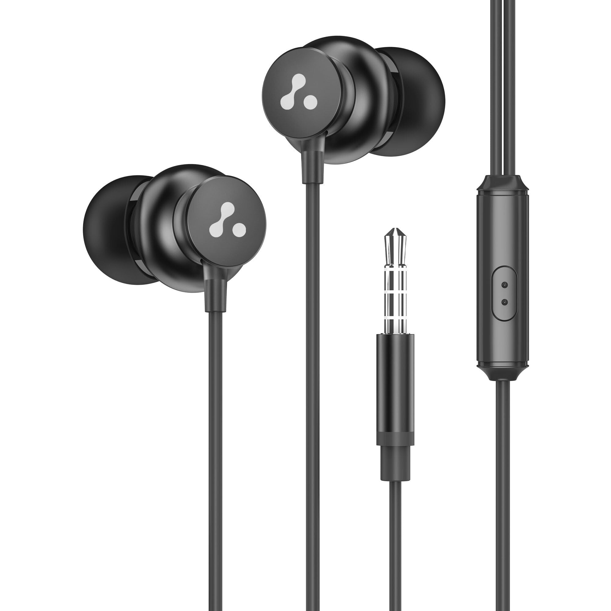 Ambrane Stringz 38 Wired Earphones with Mic, Powerful HD Sound with High Bass, Tangle Free Cable, Comfort in-Ear Fit, 3.5mm Jack (Black), Normal