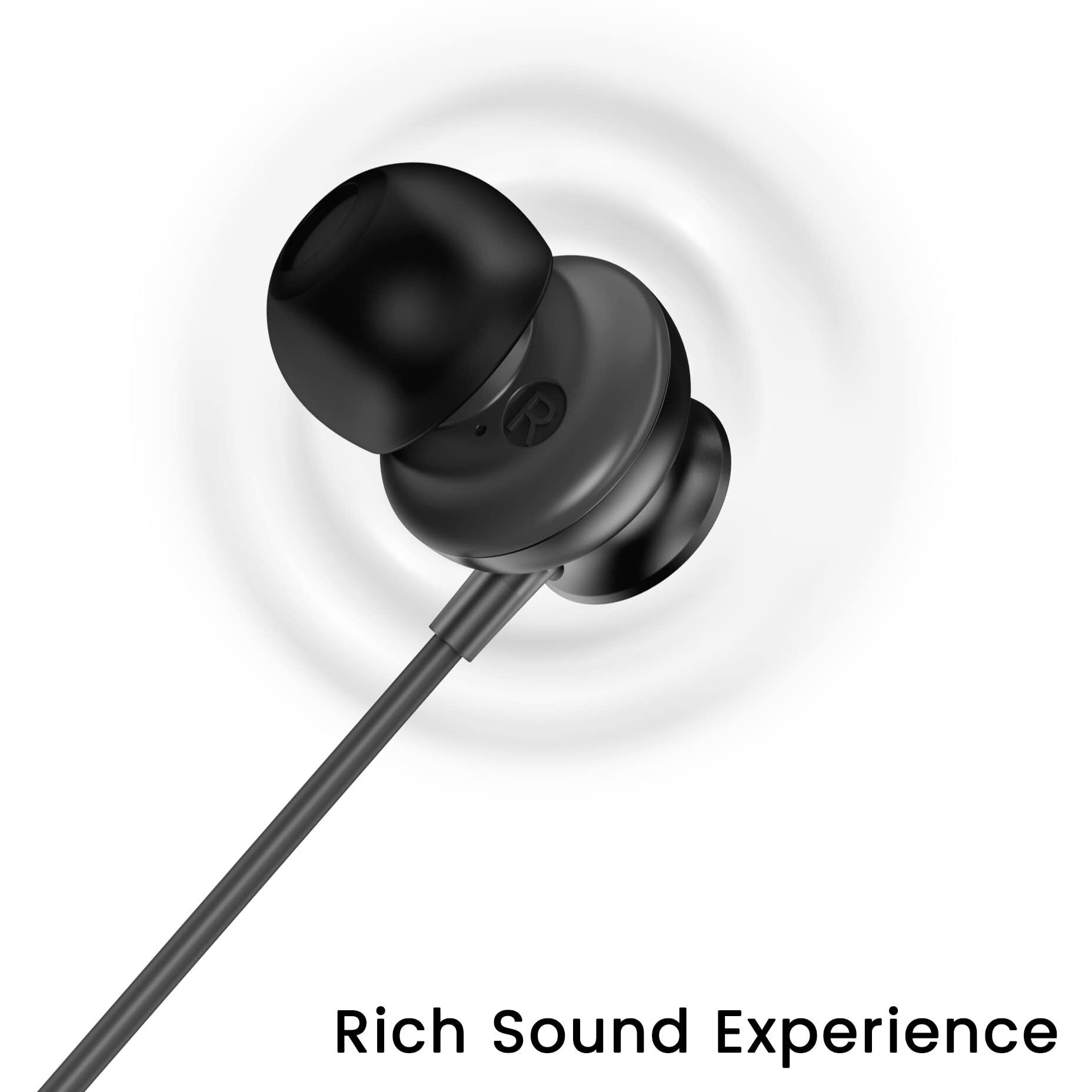Ambrane Stringz 38 Wired Earphones with Mic, Powerful HD Sound with High Bass, Tangle Free Cable, Comfort in-Ear Fit, 3.5mm Jack (Black), Normal