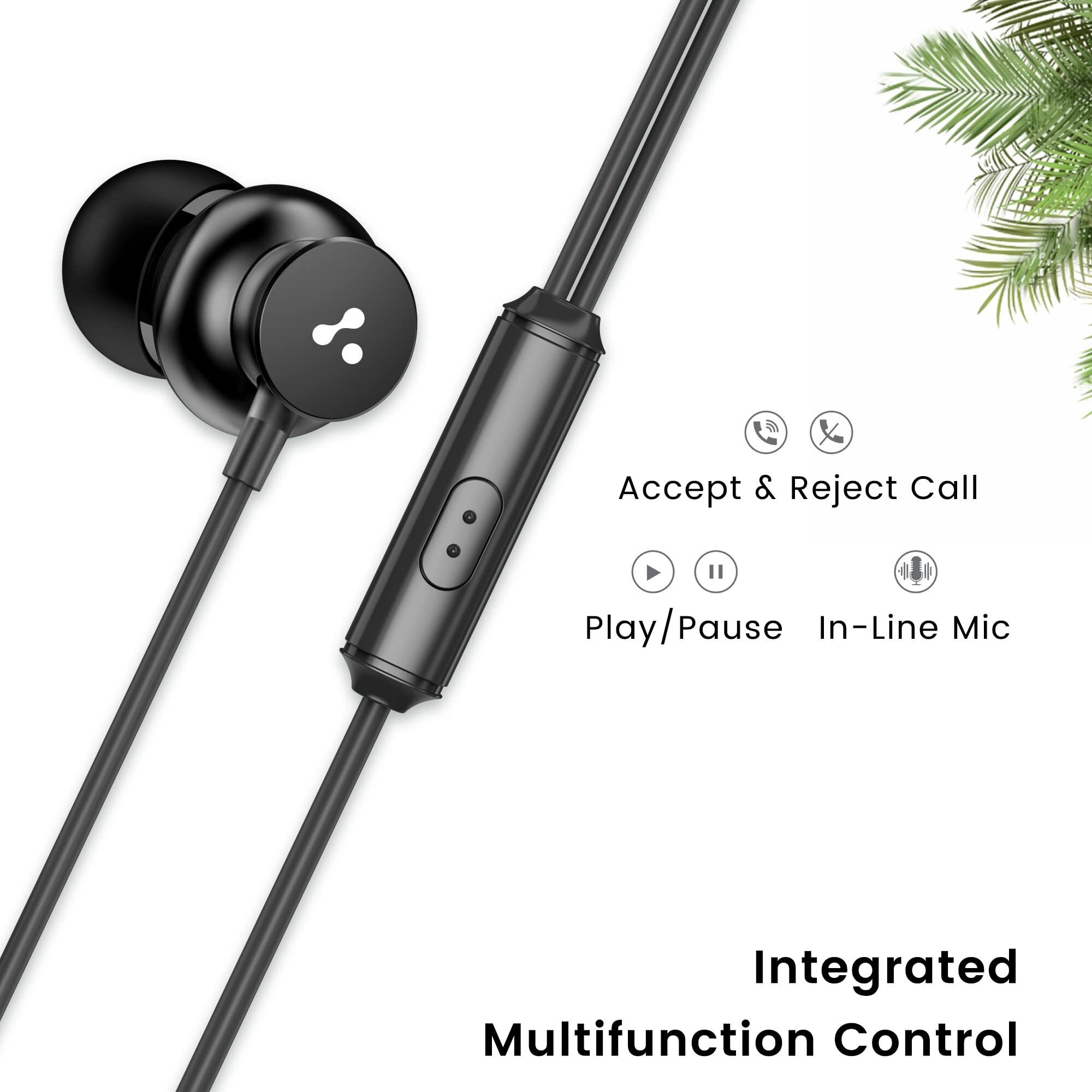 Ambrane Stringz 38 Wired Earphones with Mic, Powerful HD Sound with High Bass, Tangle Free Cable, Comfort in-Ear Fit, 3.5mm Jack (Black), Normal