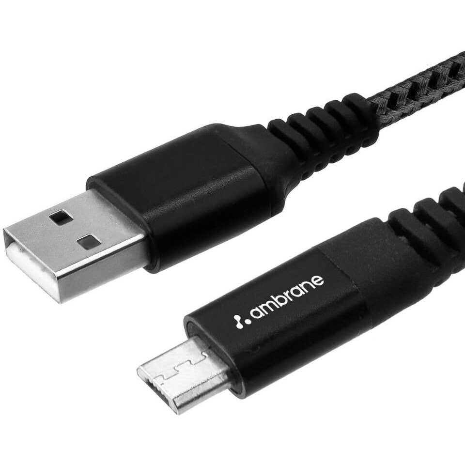 Ambrane Micro USB Cable 3A Fast Charging 1M Braided Cable for Smartphones, Tablets, Laptops & other Micro USB devices, 480Mbps Data Sync, Quick Charge 3.0 (RCM 10, Black)