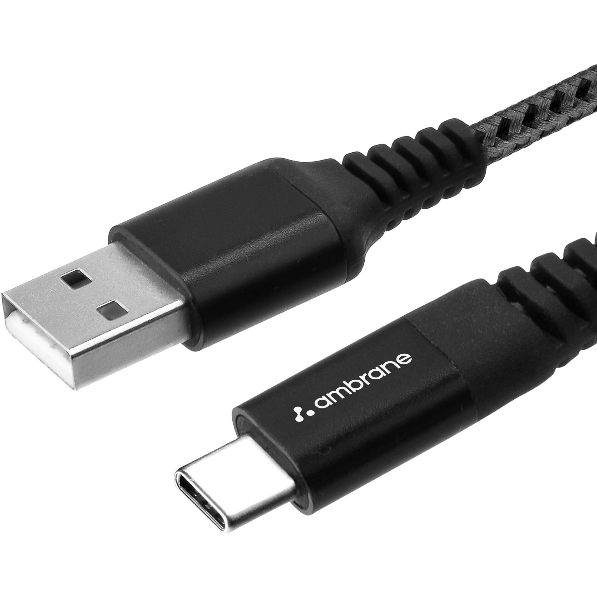 Ambrane Type C Cable 3A Fast Charging 1M Braided Cable for Smartphones, Tablets, Laptops & other Type C devices, 480Mbps Data Sync, Quick Charge 3.0 (RCT 10, Black)