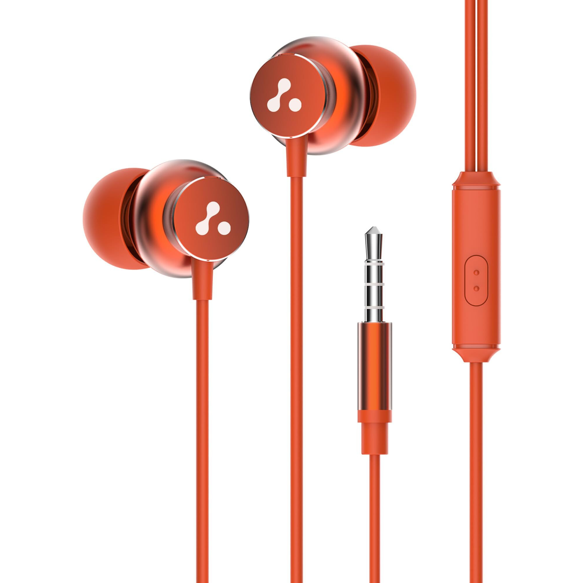 Ambrane Stringz 38 Wired Earphones with Mic, Powerful HD Sound with High Bass, Tangle Free Cable, Comfort in-Ear Fit, 3.5mm Jack (Amber Orange)