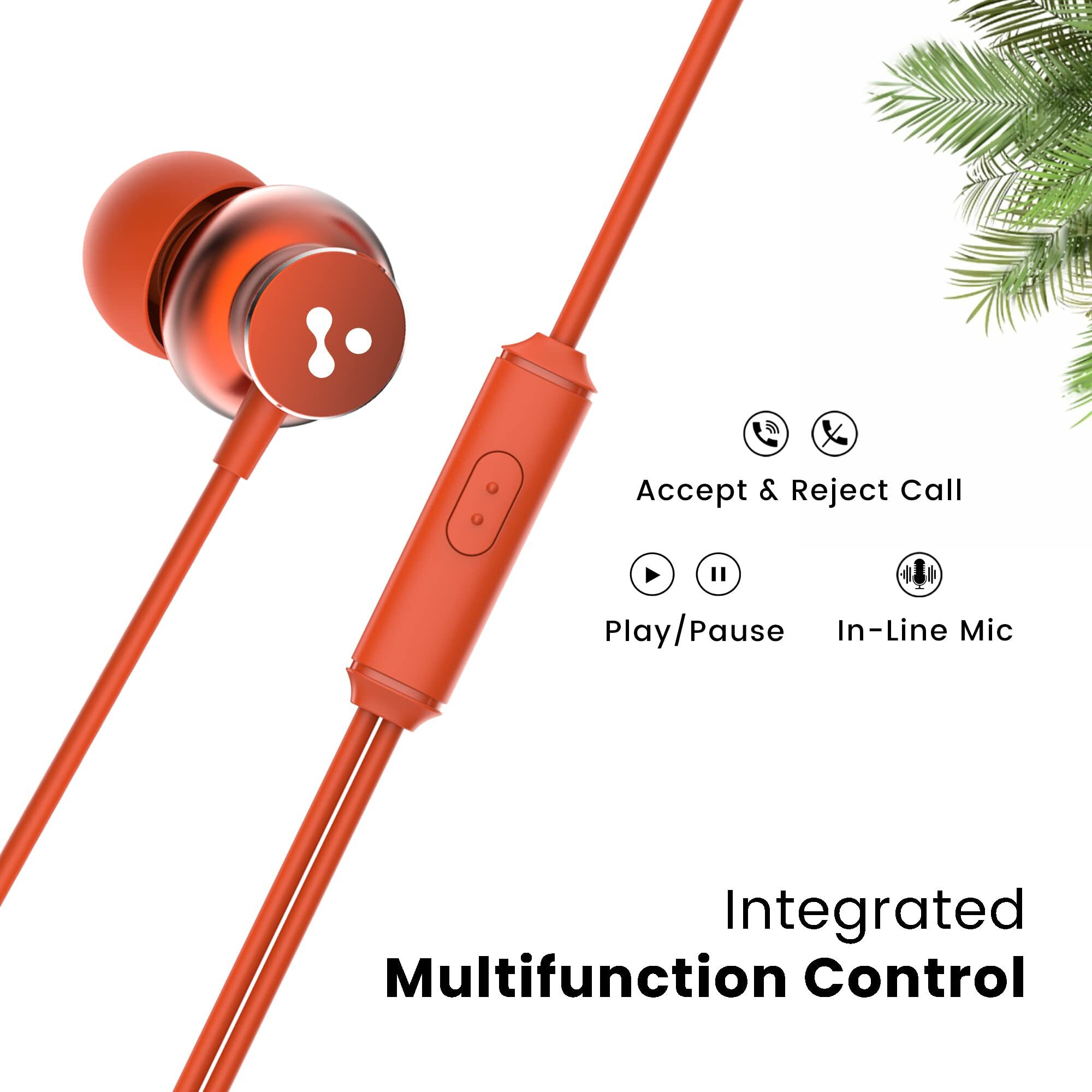 Ambrane Stringz 38 Wired Earphones with Mic, Powerful HD Sound with High Bass, Tangle Free Cable, Comfort in-Ear Fit, 3.5mm Jack (Amber Orange)