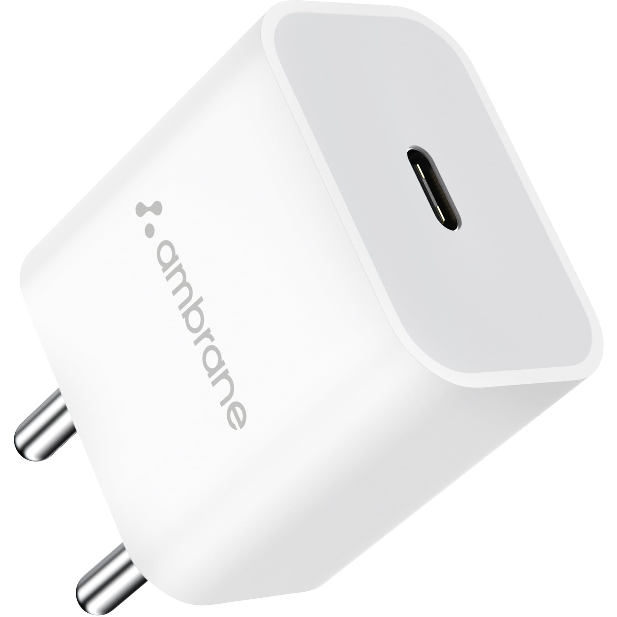Ambrane 20W Type C Mobile Charger Adapter, Fast Charging for Android, iPhone 14/13,13/12/11/X & Pro, Max Series & Other Type C Enabled Devices, PD Technology, BIS Certified (Raap M20, White)
