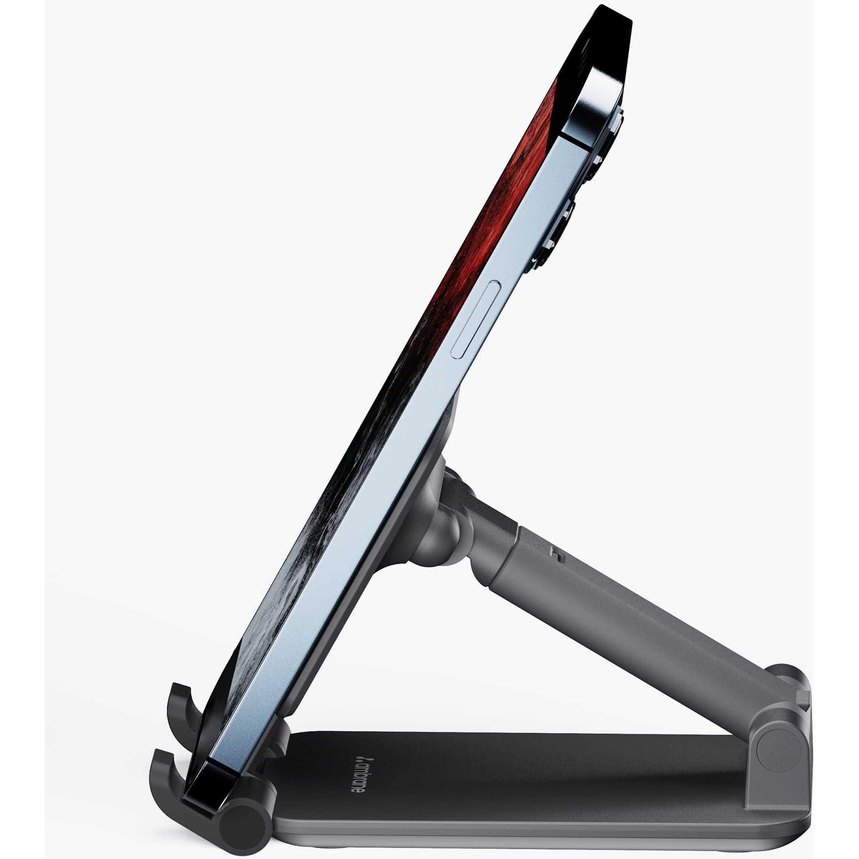 Ambrane Mobile Holding Tabletop Stand, 0-135 Perfect View, Height Adjustment, Wide Compatibility, Multipurpose, Anti-Skid Design (Twistand, Black)