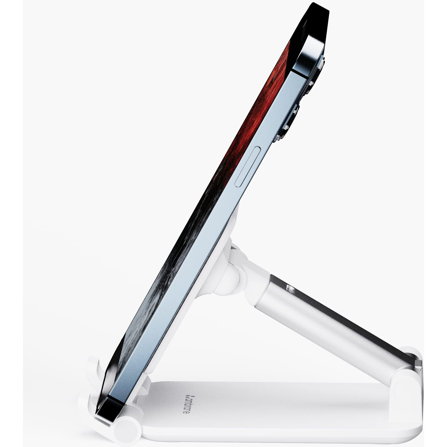 Ambrane Mobile Holding Tabletop Stand, 0-135 Perfect View, Height Adjustment, Wide Compatibility, Multipurpose, Anti-Skid Design (Twistand, White)