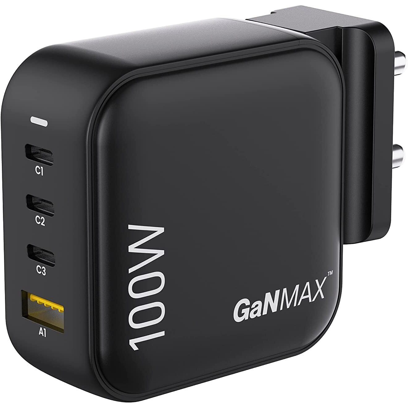 Ambrane 100W Charger Adapter, 4 Ports - 3 Type C & 1 USB for iPhone & Android, MacBook & Type C Laptop, Fast Charger with PD Technology & GaN Technology, for All Types of Devices (RAAP H100, Black)