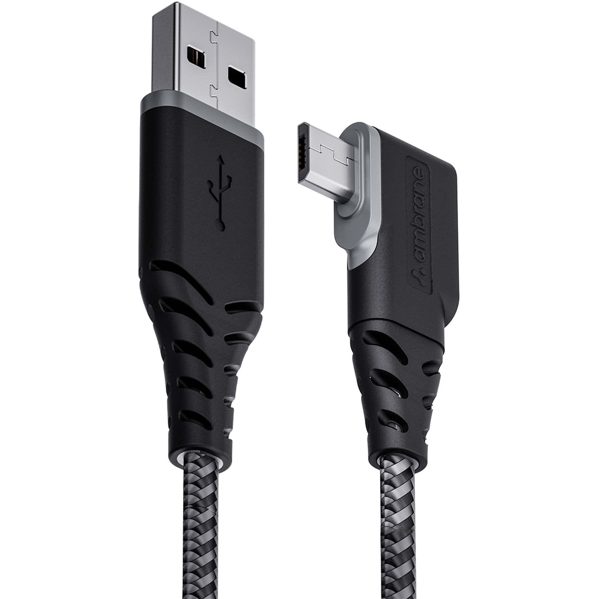 Ambrane Micro USB Cable, 3A Fast Charging, L Shape for Easy Holding, 480mbps Data Transmission, Tangle-free, Unbreakable Braided for Smartphones & other devices 1.25m(ABLM-125 Black)