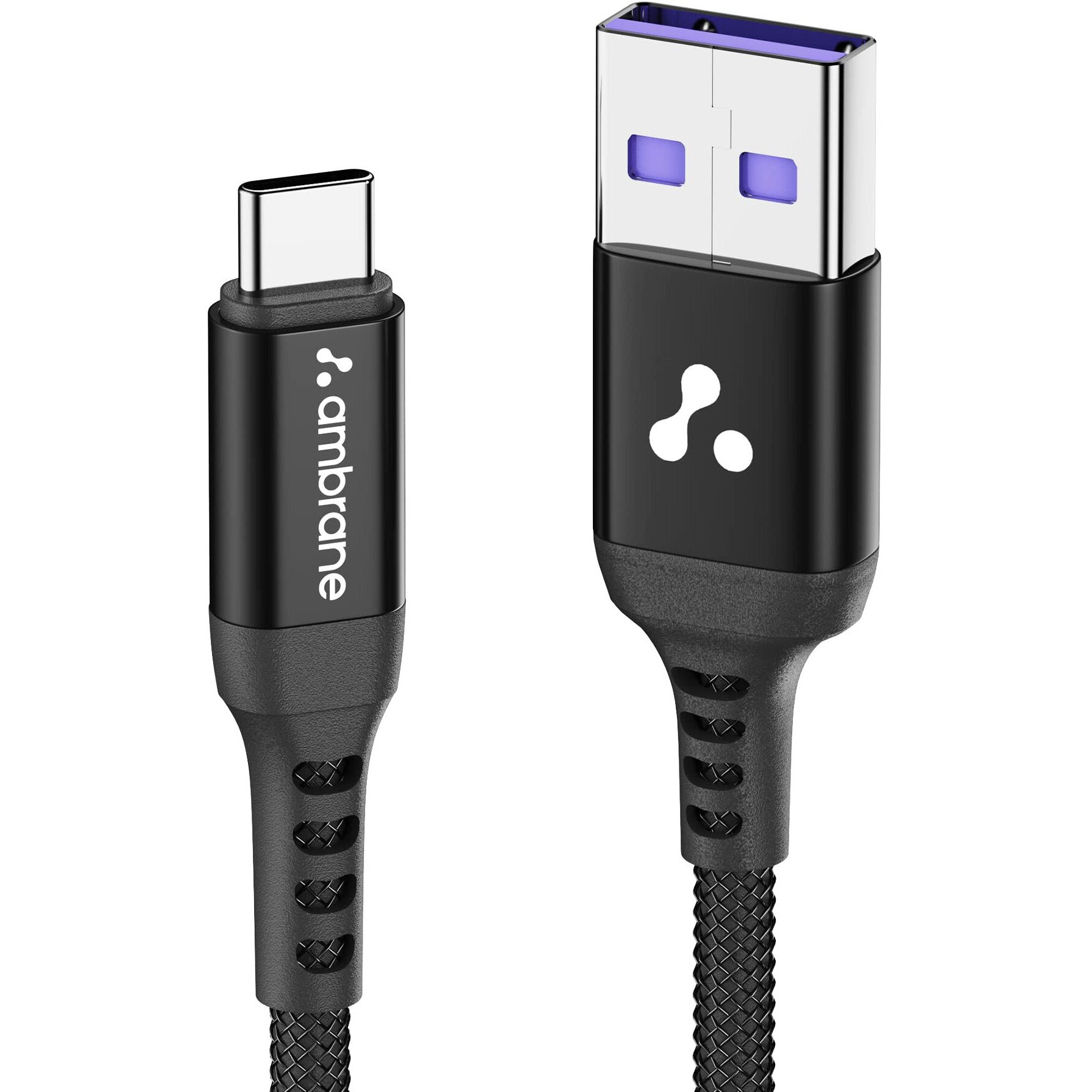 Ambrane Ultra Fast Type C Charging Cable, 65W VOOC Technology, Perfectly Compatible with Samsung, Mi, Realme, Oppo, Vivo, OnePlus, Nothing Devices, 480Mbps Data Sync, Braided, 1.2 M (ABCVS-12 Black)