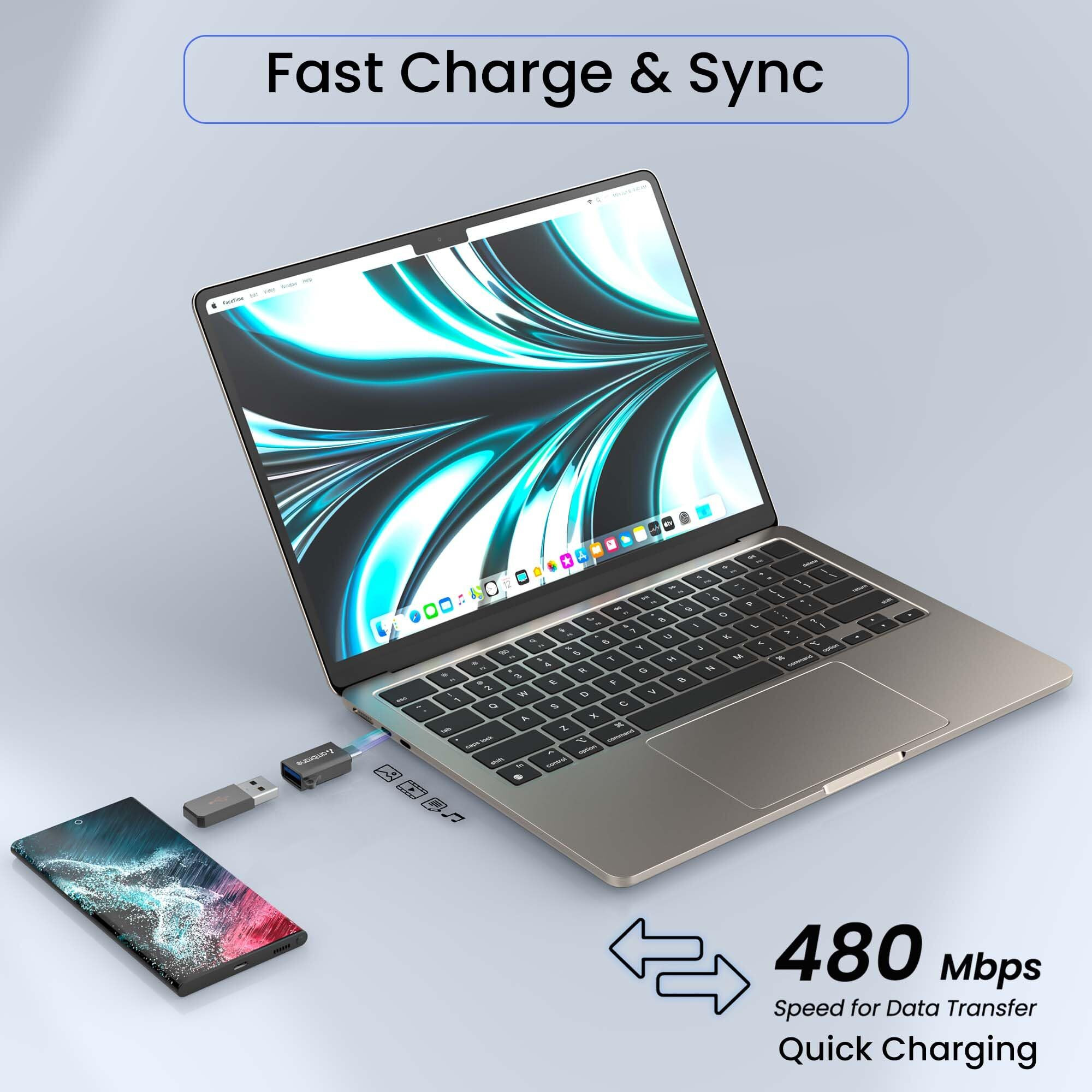 Ambrane USB Type C Male to USB Female OTG Adapter, Compatible with MacBook Pro/Air, Galaxy S20 S20+ Ultra Note 10 S9 S8 and All Type-C Devices,Portable and High-Speed Data Transfer