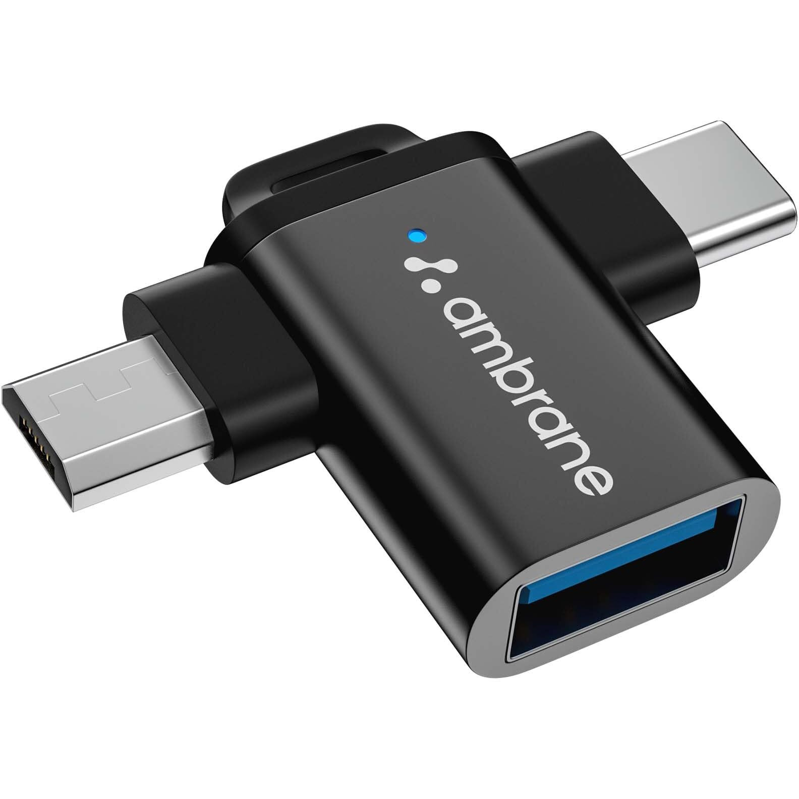 Ambrane 2 in 1 OTG Adapter Micro USB+USB Type C to USB Female Connector, OTG Pen Drive Adapter to Mobile Connector Type C, Compatible with All Devices