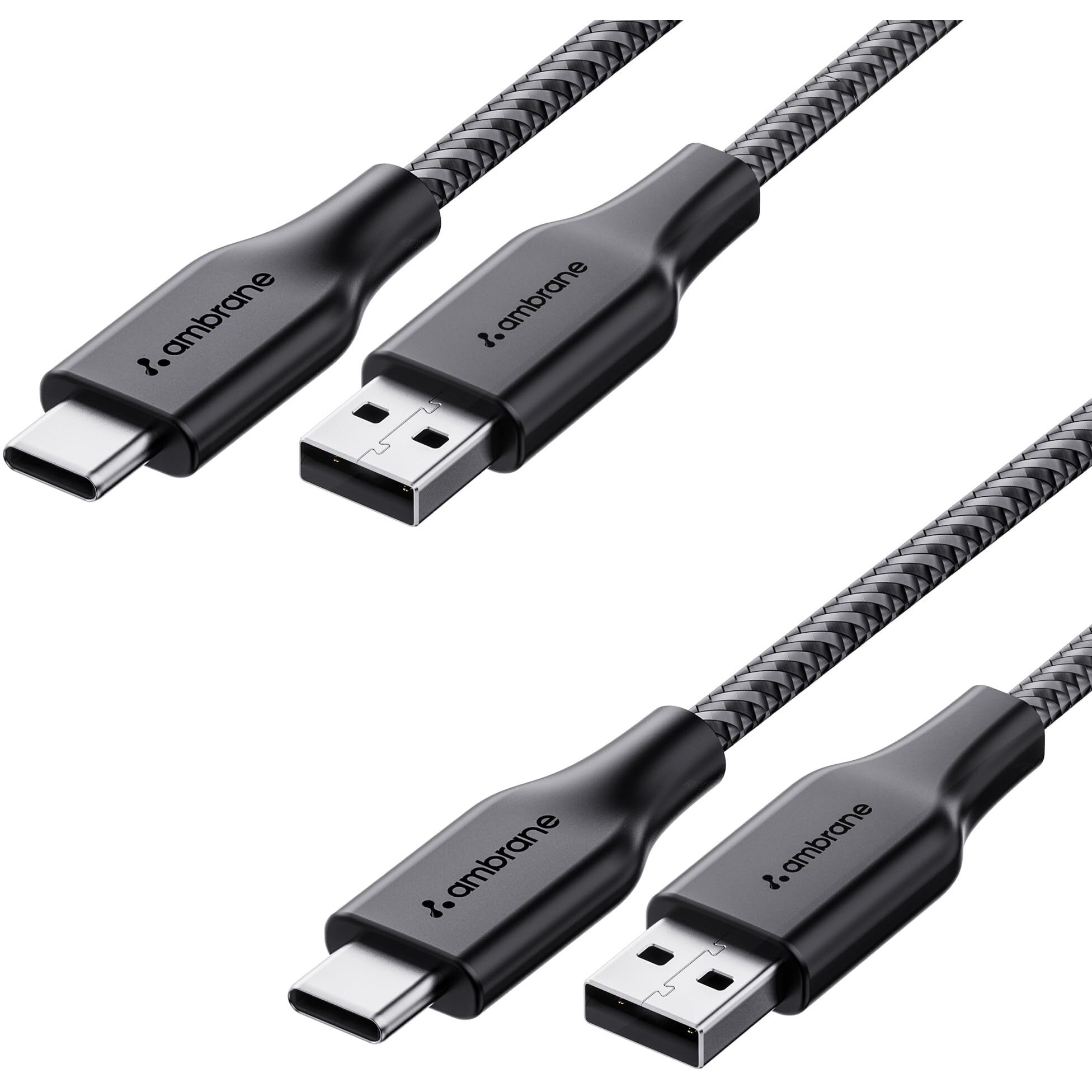 Ambrane Braided Type C Cable (Pack Of 2) Unbreakable 3A Fast Charging 1.5M For Smartphones,Tablets,Laptops & Other Type C Devices,Pd Technology,480Mbps Data Sync,Quick Charge 3.0 (Rct-15 Combo)-Black