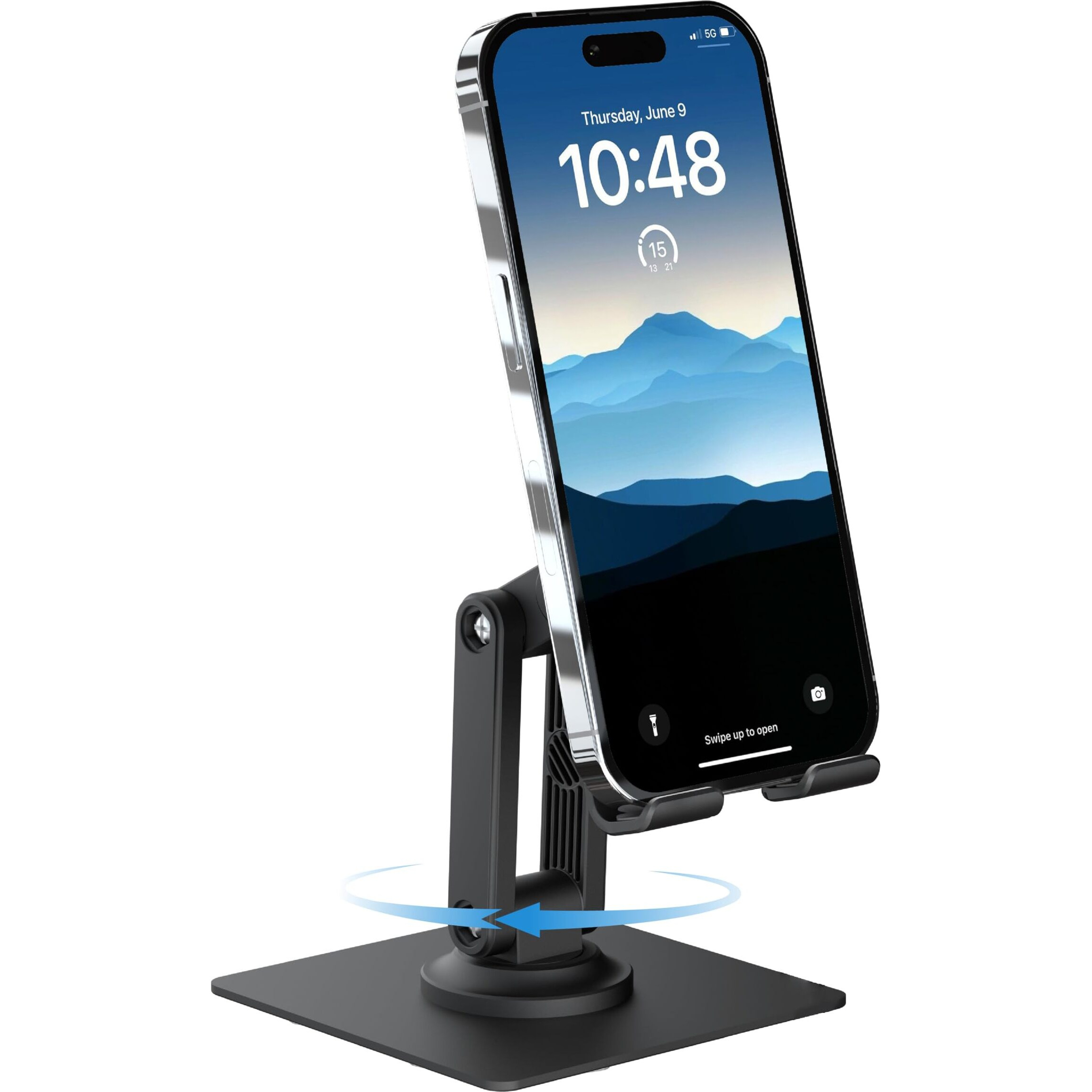 Ambrane 360 Rotation, Foldable Design Mobile Stand with Stable Metalic Round Base, Multiple Height & Angle adjustments Compatible with Smartphones, Tablets, Kindles & iPad (Twistand 360, Black)