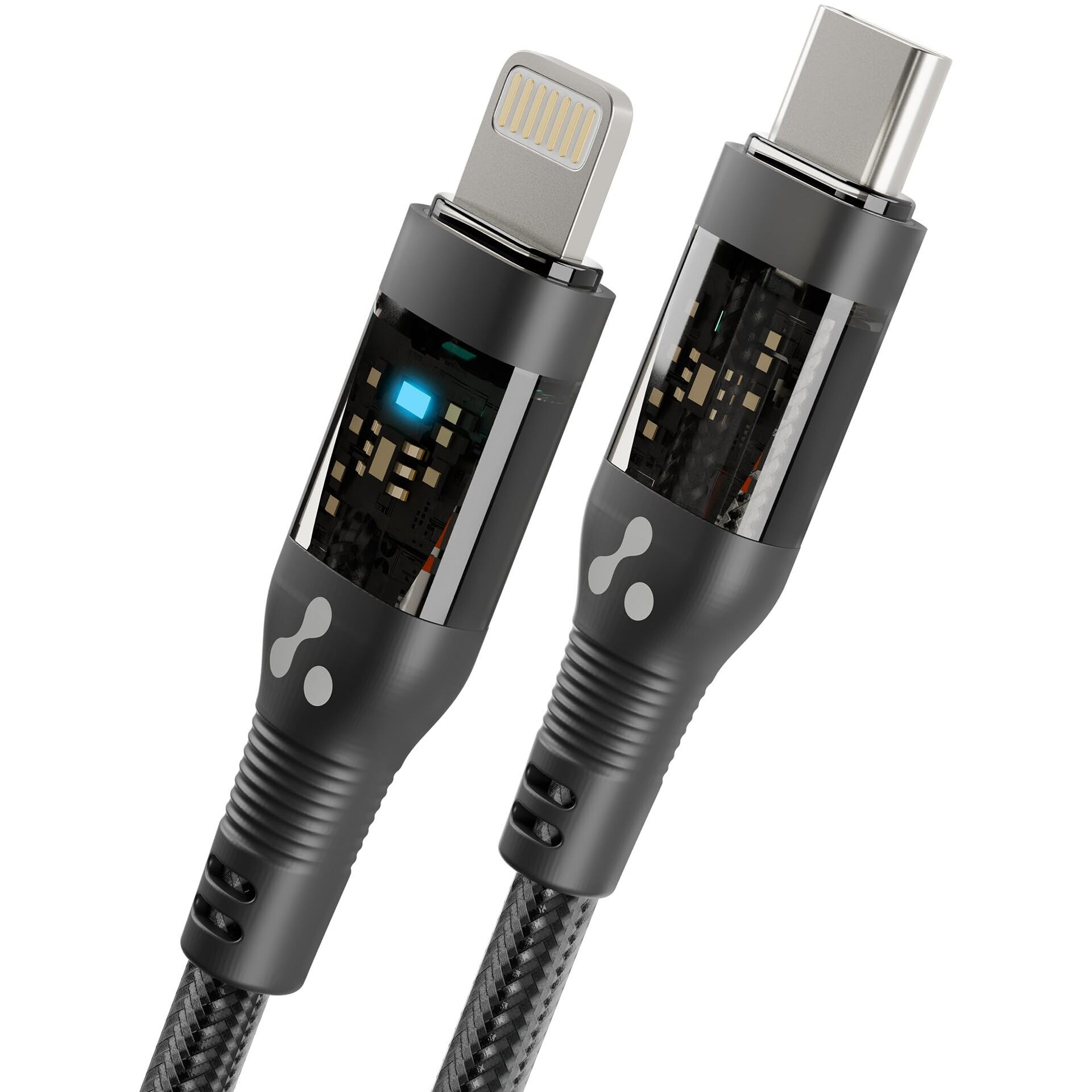 Ambrane Type-C to Lightning iPhone Cable, 22.5W Fast Charging, 480Mbps Data Sync & Car AirPlay, LED Indicator, Compatible with iPhone 14/13/12/11/10/8/7/6/6, iPad, AirPods 1.2m (ABTL-12T, Black)
