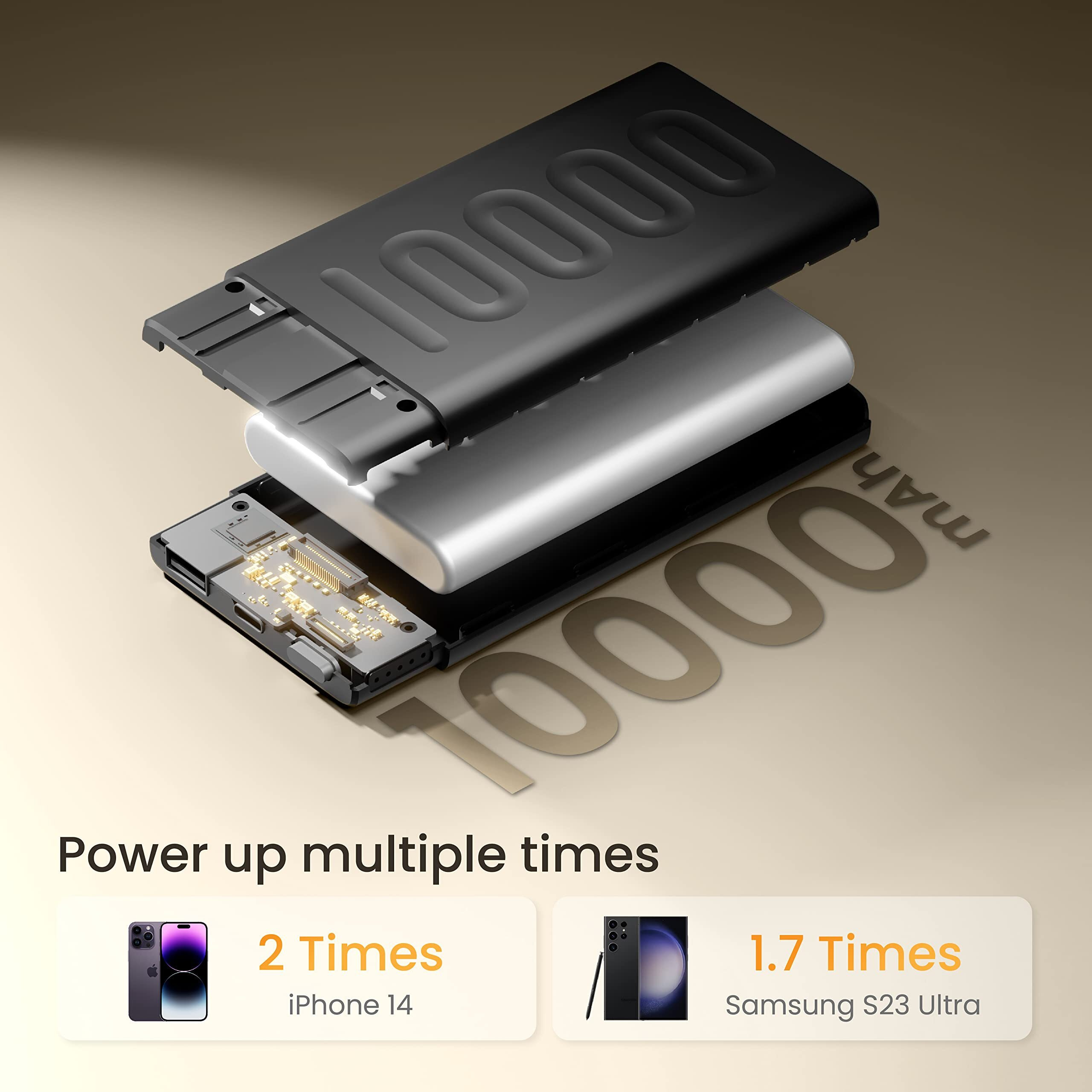 Ambrane 10000mAh Slim & Compact Powerbank, 22.5W Fast Charging, USB & Type C Output, Power Delivery, Quick Charge for iPhone, Android & Other Devices, Made in India + Type C Cable (Stylo 10, Black)
