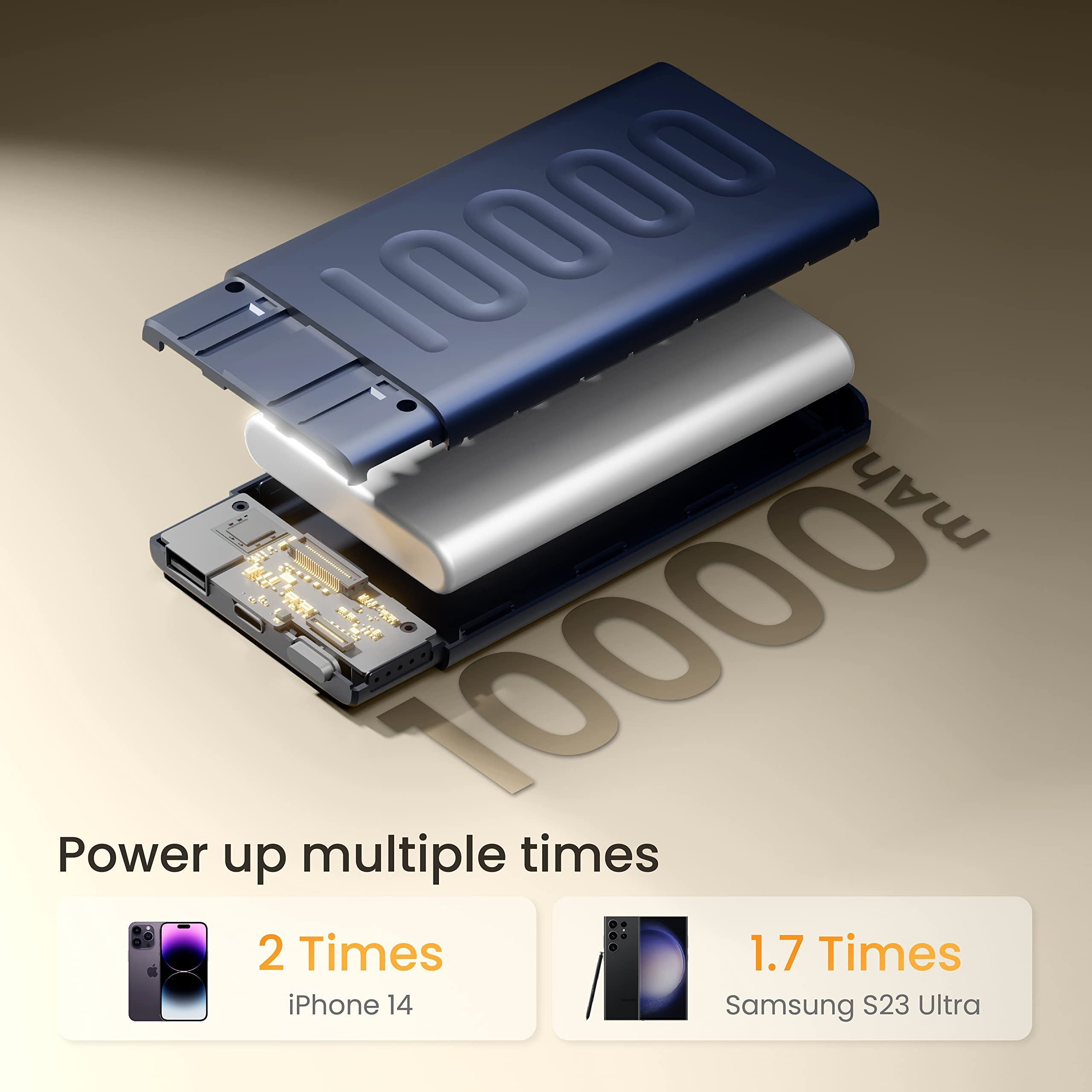 Ambrane 10000mAh Slim & Compact Powerbank, 22.5W Fast Charging, USB & Type C Output, Power Delivery, Quick Charge for iPhone, Android & Other Devices, Made in India + Type C Cable (Stylo 10, Blue)