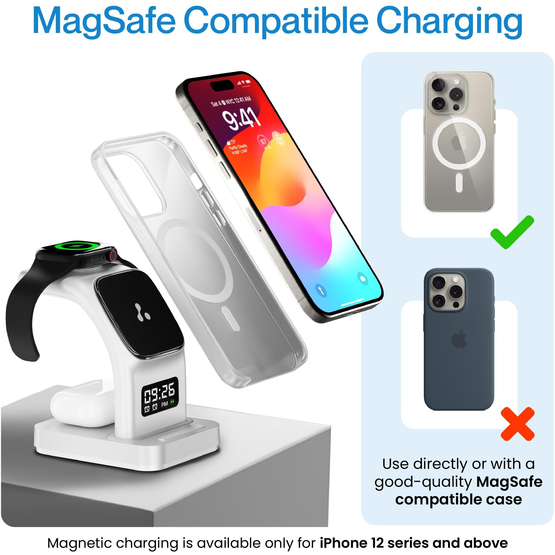 Ambrane 22.5W Magnetic MagSafe 3in1 Wireless Charger for iPhone 15/15 Plus/15 Pro/15 Pro Max, iPhone 14/14 Plus/14 Pro/Max, iPhone 13, 13 Pro/Max, Airpods 3rd/2nd gen (Aerosync Trio, White)