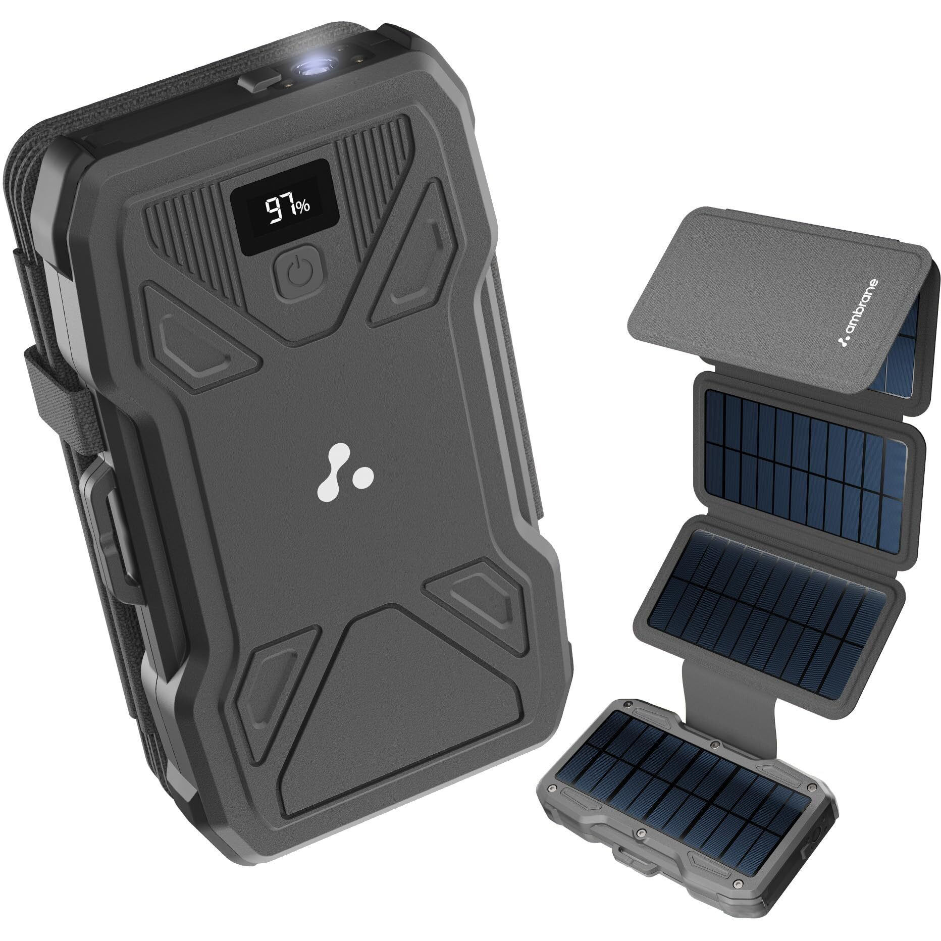 Ambrane Solar Powerbank 10000mAh with 5 Solar Panels, 5 Days Recharge time in Sunlight, 22.5W Fast Charging, USB & Type C Output for iPhone, Android & Other Devices, Led Flashlight (Solar 10k, Black)