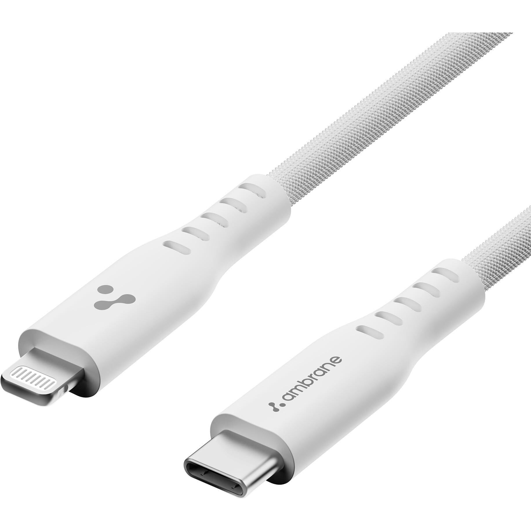 Ambrane Mfi Certified Type C To Lightning Cable, 27W Fast Charging For Iphone 14/13/12/11/X/8/7/6, Ipad & Airpods, 480Mbps Data Sync, Durable Braided Design, Car/Travel-Friendly, 3.9Ft (1.2M), White