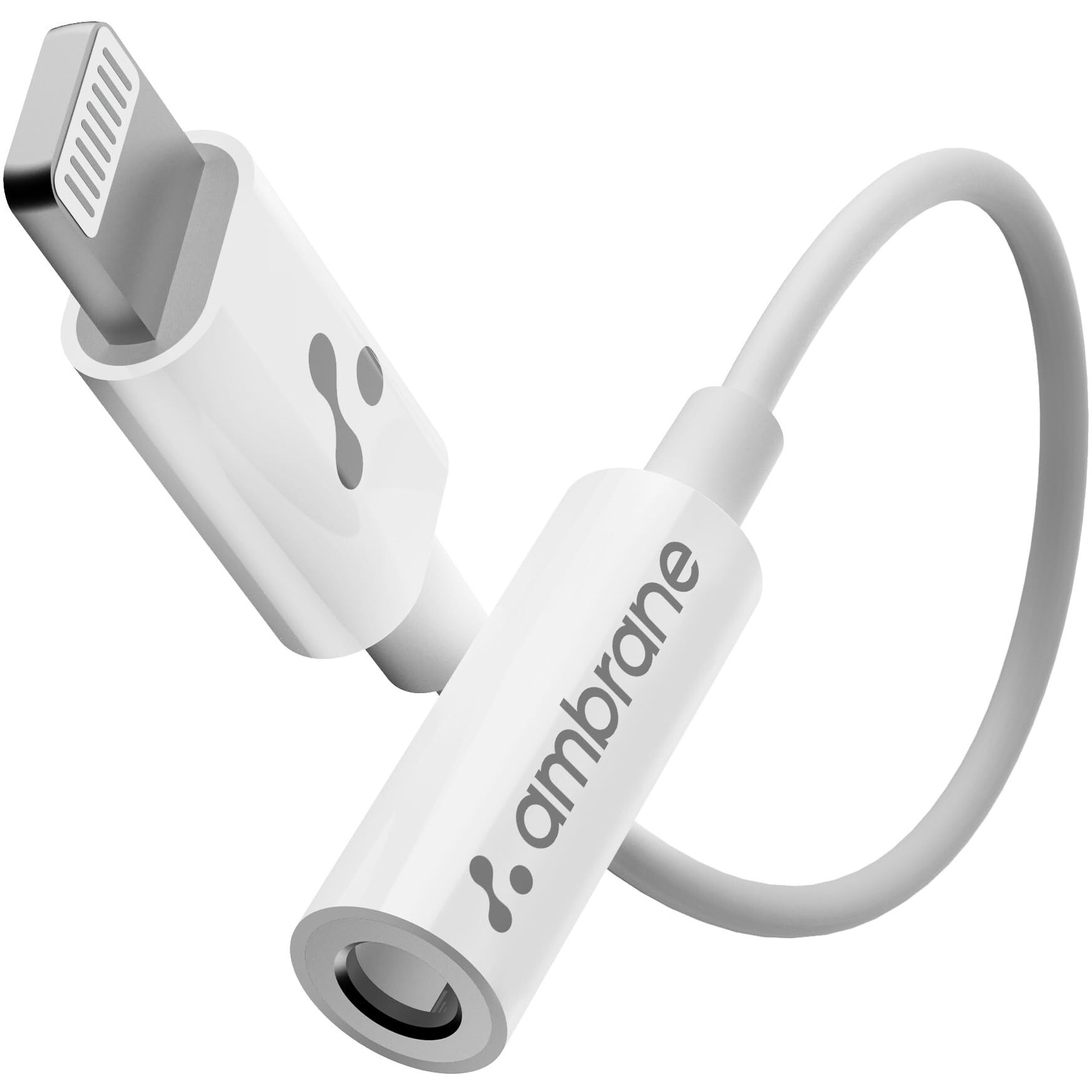 Ambrane Lightning to 3.5mm Audio Earphones Jack Adapter | AUX Cable, Port Converter for iPhone 14, 13, 12, 11, X, XS, 8, 7, 6S, SE, iPod, iPad | Headphone & Car Stereo Connector | White (AOTG-L1)