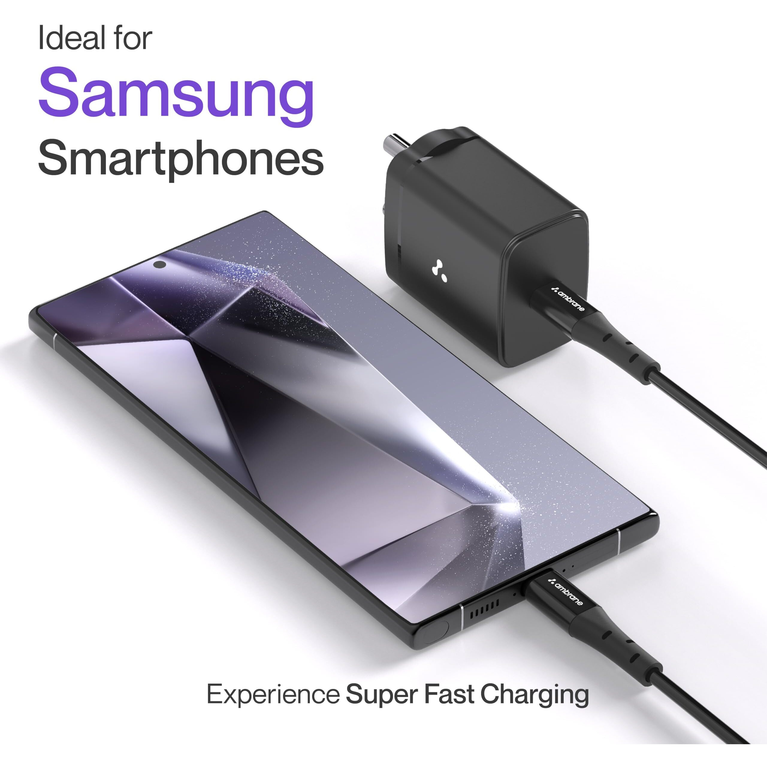Ambrane 25W Type C Mobile Charger Adapter, Fast PPS Type C Charging for Samsung Smartphones, iPhone 15/14/13/12/11/X & Pro, Max Series & Other Type C Devices, PD Technology (Charge 25, White)