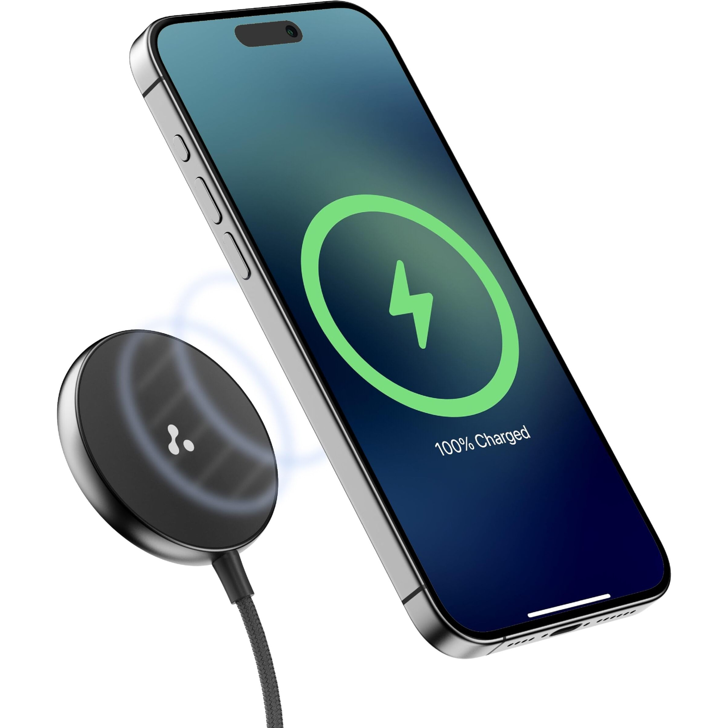 Ambrane 15W Qi-2 & Magsafe Wireless Charger with 60W Type C Cable for iPhone 15/15 Pro/15 Pro Max,iPhone 14/14 Pro/14 Pro Max,iPhone 13/12,Samsung & Other Qi-2 Device + Magnetic Ring (Aerosynq),Black