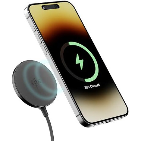Ambrane 15W Qi-2 MagSafe Wireless Charger with 60W Type C Cable for iPhone 15/15 Pro/15 Pro Max, iPhone 14/14 Pro/14 Pro Max, iPhone 13/12, Samsung & Qi-2 Device + Magnetic Ring (AerosynQ B, Black)