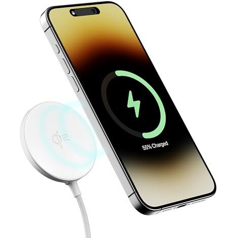 Ambrane 15W Qi-2 MagSafe Wireless Charger with 60W Type C Cable for iPhone 15/15 Pro/15 Pro Max, iPhone 14/14 Pro/14 Pro Max, iPhone 13/12, Samsung & Qi-2 Device + Magnetic Ring (AerosynQ B, White)