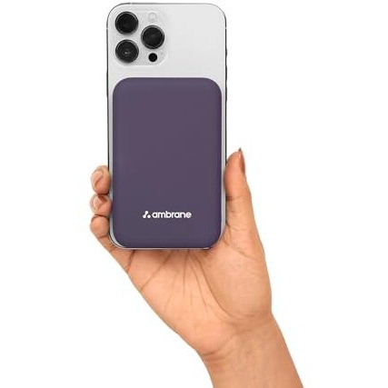 Ambrane MagSafe Wireless 10000mAh Fast Charging Power Bank, Strong Magnet, 22.5W Output for iPhone 12 & Above, Android & Other Qi Enabled Devices + Magnetic Ring (Aerosync Snap, Purple)