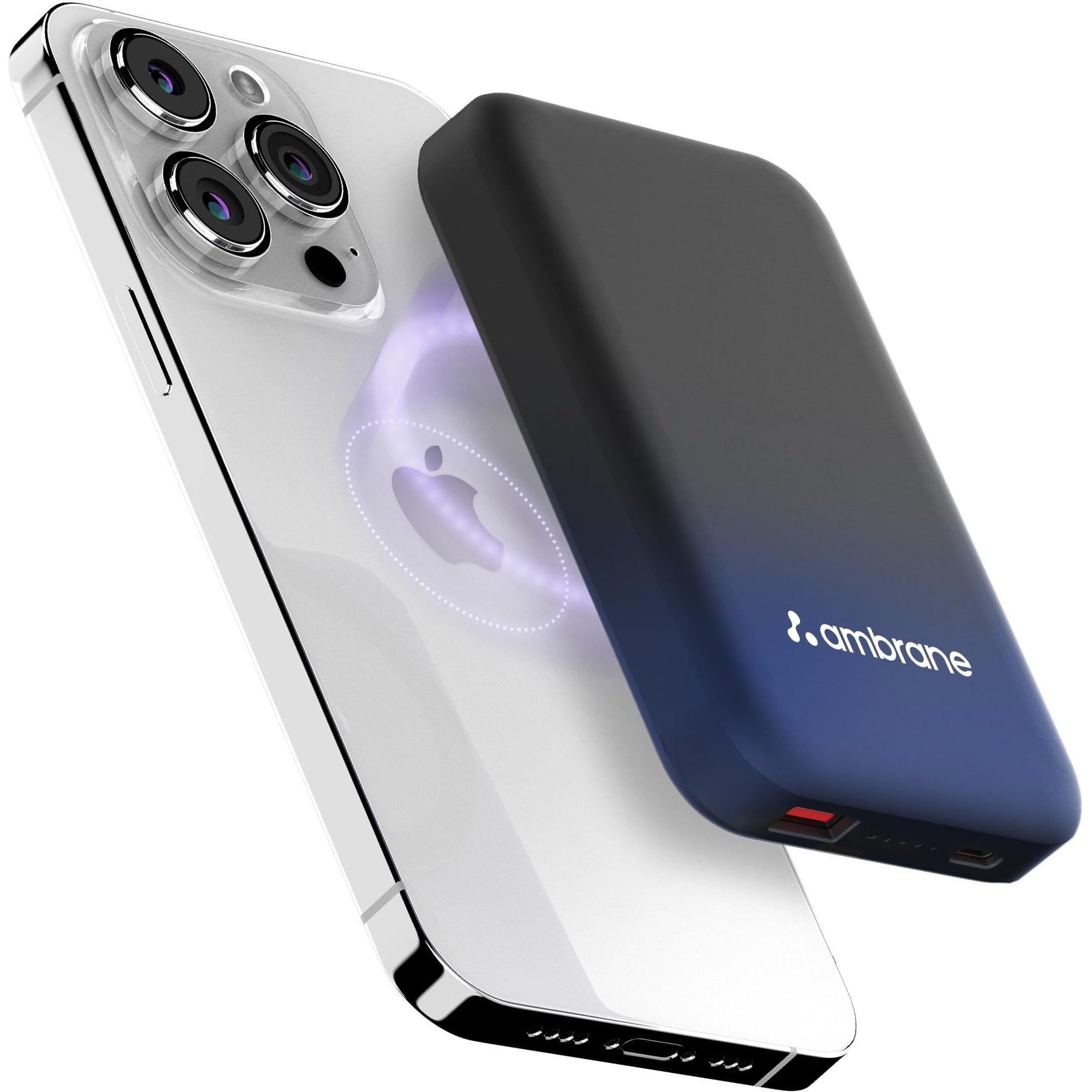 Ambrane MagSafe Wireless 10000mAh Fast Charging Power Bank, Strong Magnet, 22.5W Output for iPhone 12 & Above, Android & Other Qi Enabled Devices + Magnetic Ring (Aerosync Snap, Blue)