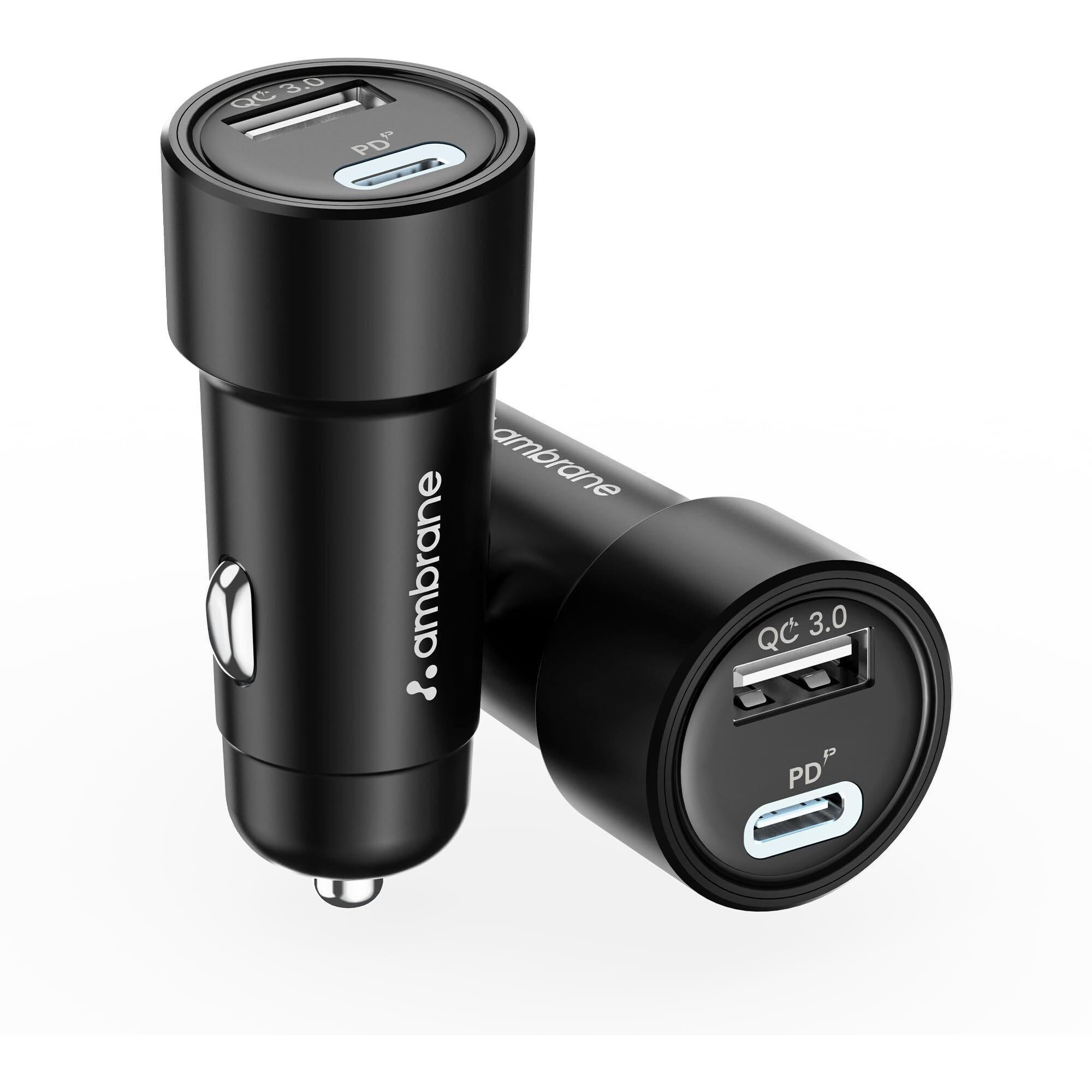 Ambrane 51W Fast Charging Car Charger, Dual Output 33W Type C PD + 18W USB Car Adapter, Quick Charge Car Plug for iPhone, Android, Tablets & More, High-Speed Compact Car Power Charger (Black, C51)