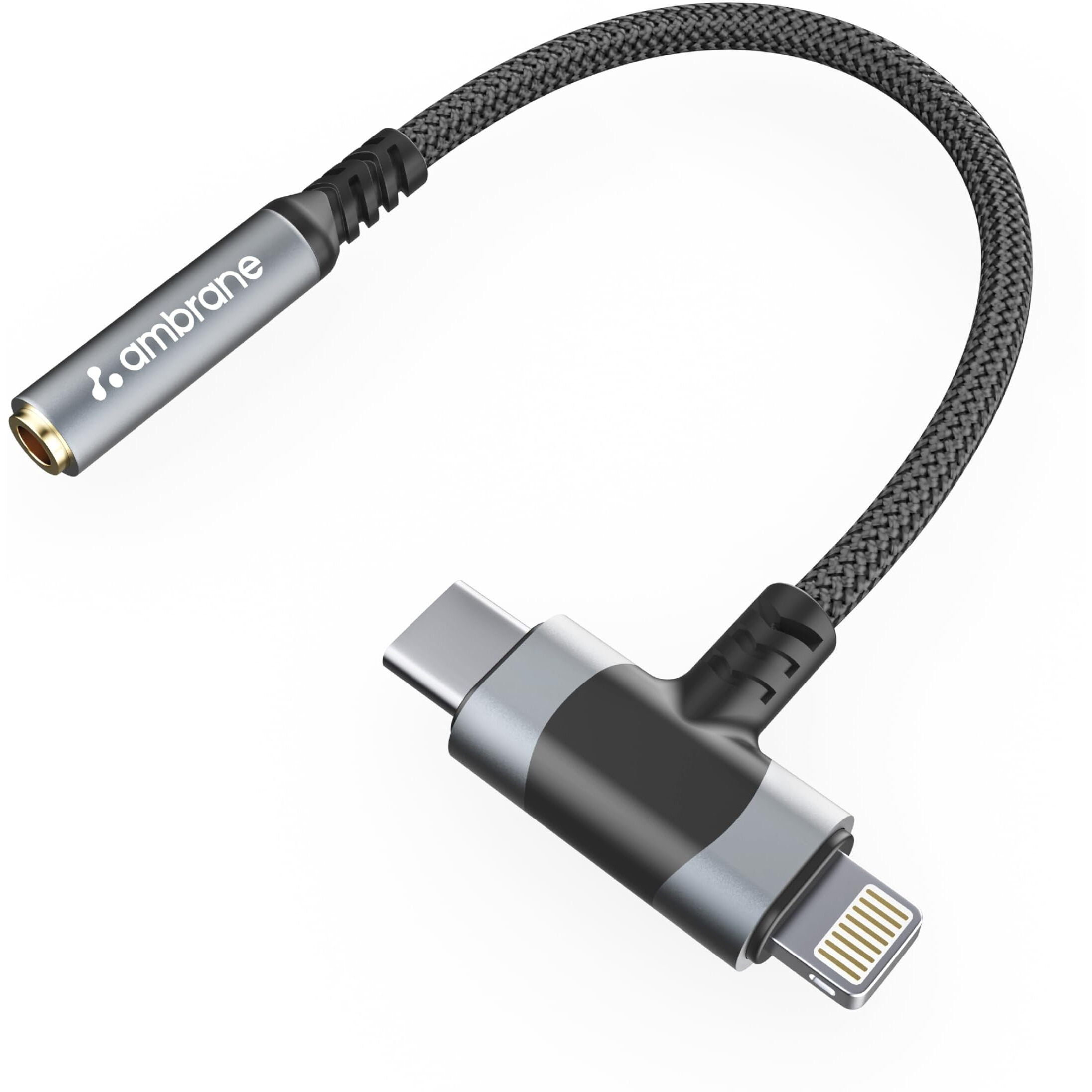Ambrane 2 in 1 Type C to 3.5 mm Audio AUX Port & Type C Charging Connector, Perfect for Charging while Gaming/Playing Music for Type C Devices, Android, iPhone 16/15/Plus/Pro/Max, iPad(AOTG-CL1 Black)
