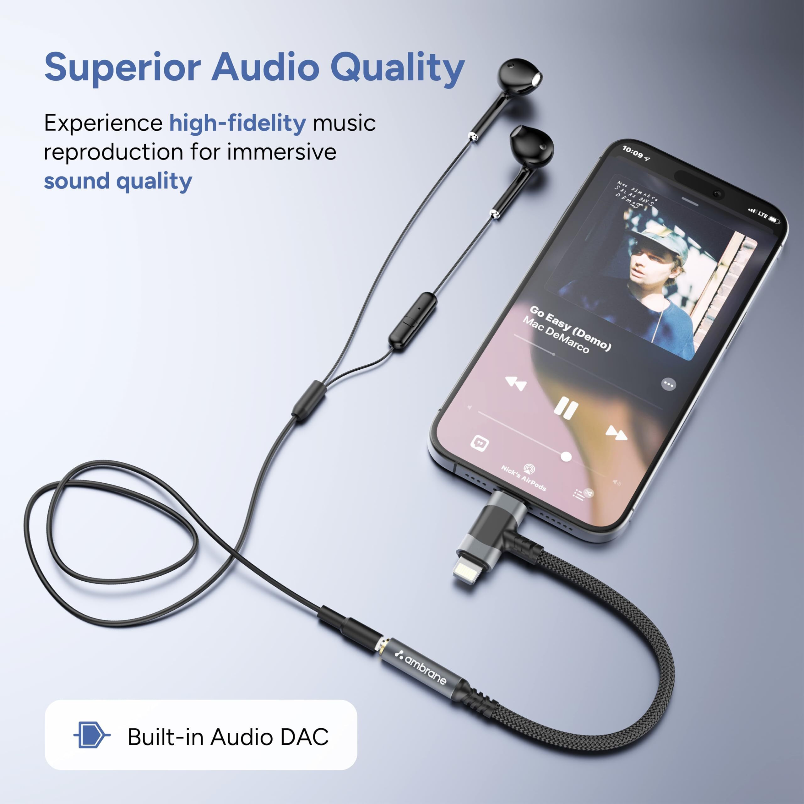 Ambrane 2 in 1 Type C to 3.5 mm Audio AUX Port & Type C Charging Connector, Perfect for Charging while Gaming/Playing Music for Type C Devices, Android, iPhone 16/15/Plus/Pro/Max, iPad(AOTG-CL1 Black)