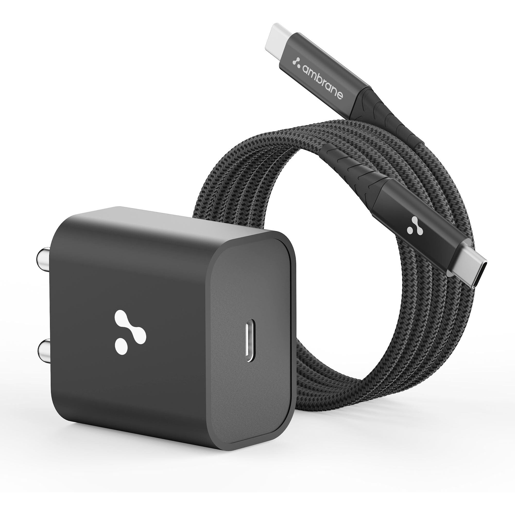 Ambrane 20W Type-C Mobile Charger Adapter with Type-C to Type-C Charging Cable | Fast Charging for Android, iPhone 14/13/12/11/X & Other Type-C Enabled Devices | BIS Certified (Raap M20, Black)