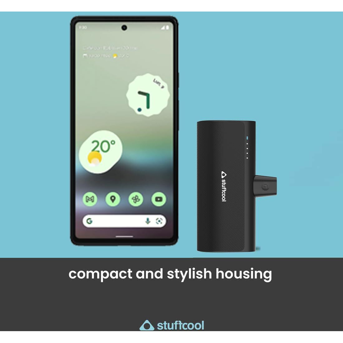 Stuffcool Snap 5000mAh Super Compact Type C Power Bank with 20W PD PPS Output, Charges iPhone 15, Pixel 6/7 50% in 30 mins, Compatible with Samsung Type C Phones, Tablets