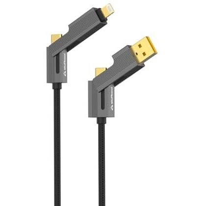 Stuffcool Quad Pro Max 4 in 1 Metal Braided Cable 1.5m 240W Rugged e-Marker chip gold plated connectors with lightning to type C, type C to C, Lighting to type A best for iPhones, Macbooks,Laptops