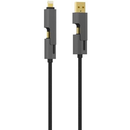 Stuffcool Quad Pro Max 4 in 1 Metal Braided Cable 1.5m 240W Rugged e-Marker chip gold plated connectors with lightning to type C, type C to C, Lighting to type A best for iPhones, Macbooks,Laptops