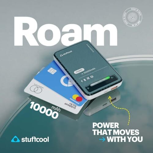Stuffcool Roam 10000mAh Compact Powerbank with 20W Type C Output Charges iPhone 50% in 30 mins and 22.5W Fast Charging, Universal Fast Charging Type A Port - Cool Transparent with Glossy Finish
