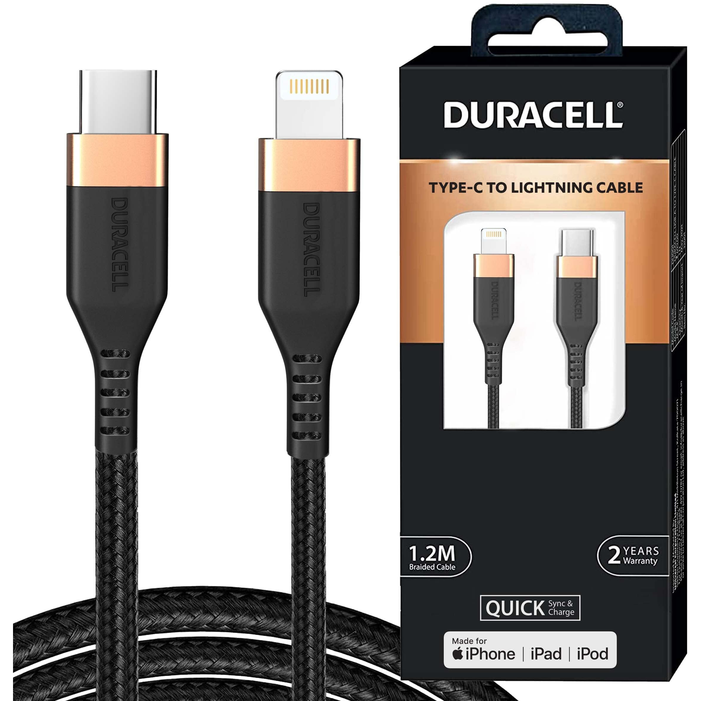 Duracell USB Type C To Lightning Apple Certified (Mfi) Braided Sync & Charge Cable For Iphone, Ipad And Ipod. Fast Charging Lightning Cable, 3.9 Feet (1.2M) - Black