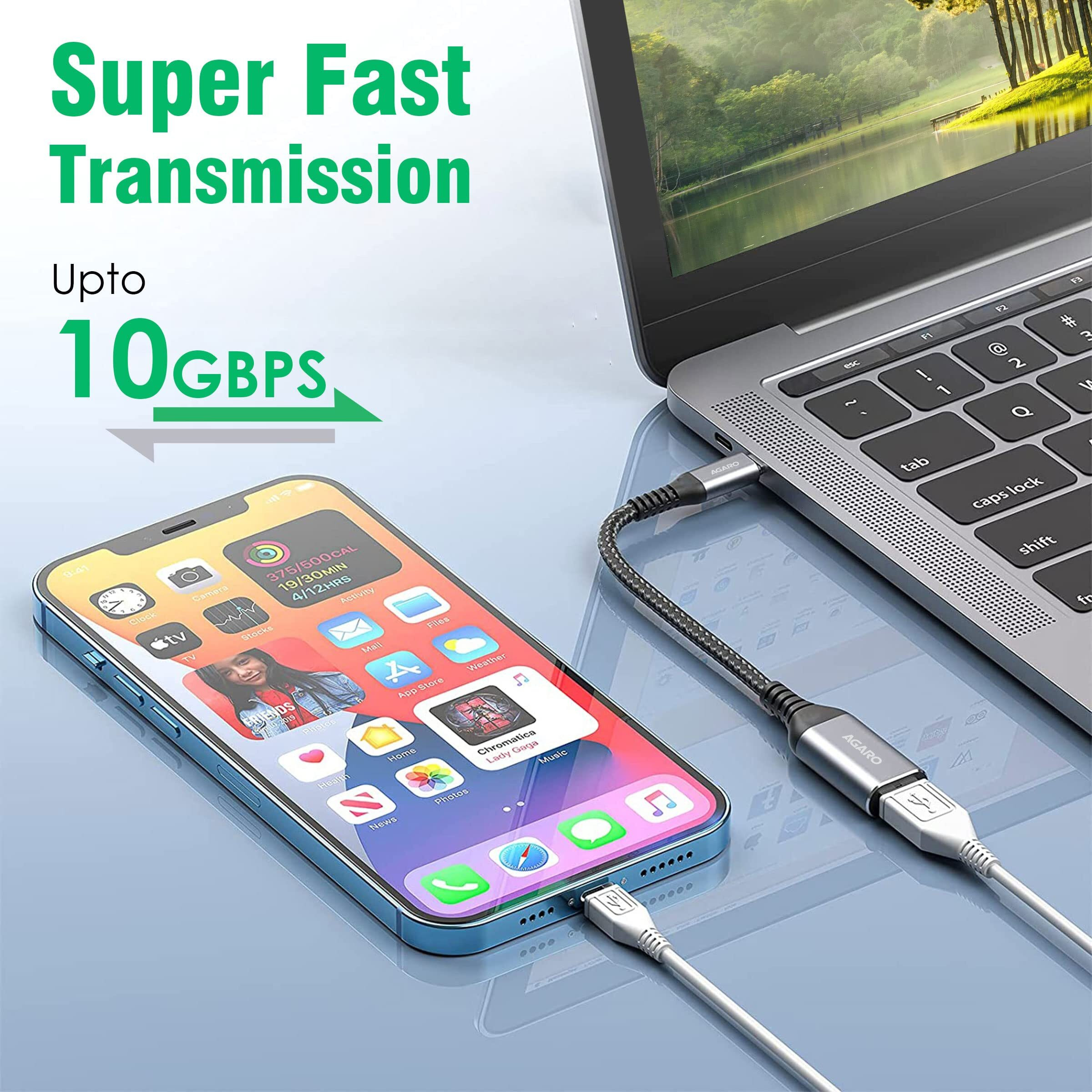 AGARO USB Type C to USB 3.0 OTG Cable, Adapter, Connector, Fast Charging, Data Transfer Speed Up to 10 GBPS, Compatible with Laptops, Tablets, Smartphone and Chargers