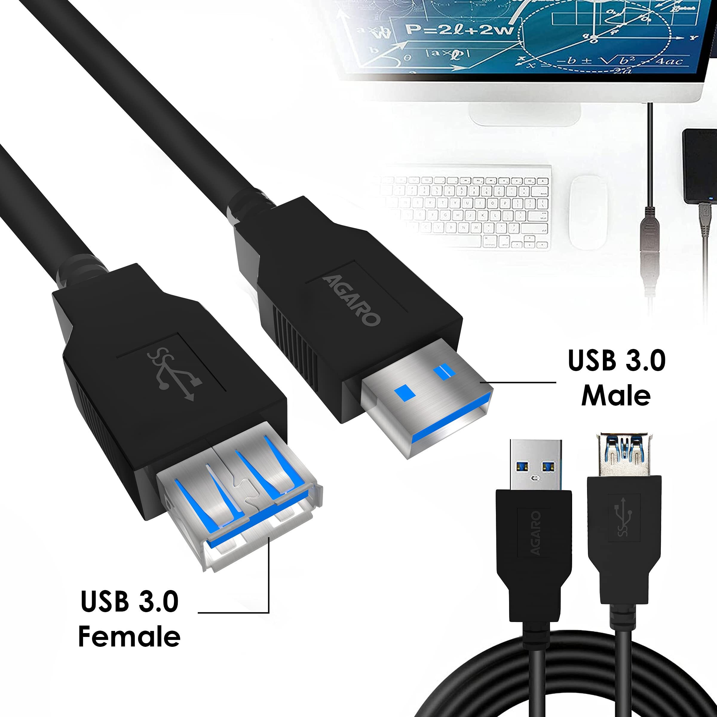 AGARO USB Extender, USB 3.0 Extension Cable Male to Female USB Cable High-Speed 5GBps Data Transfer Compatible with Webcam, Gamepad, Keyboard, Mouse, Hard Drive, Xbox, Laptop/PC/Mac/Printer, 1 Meter