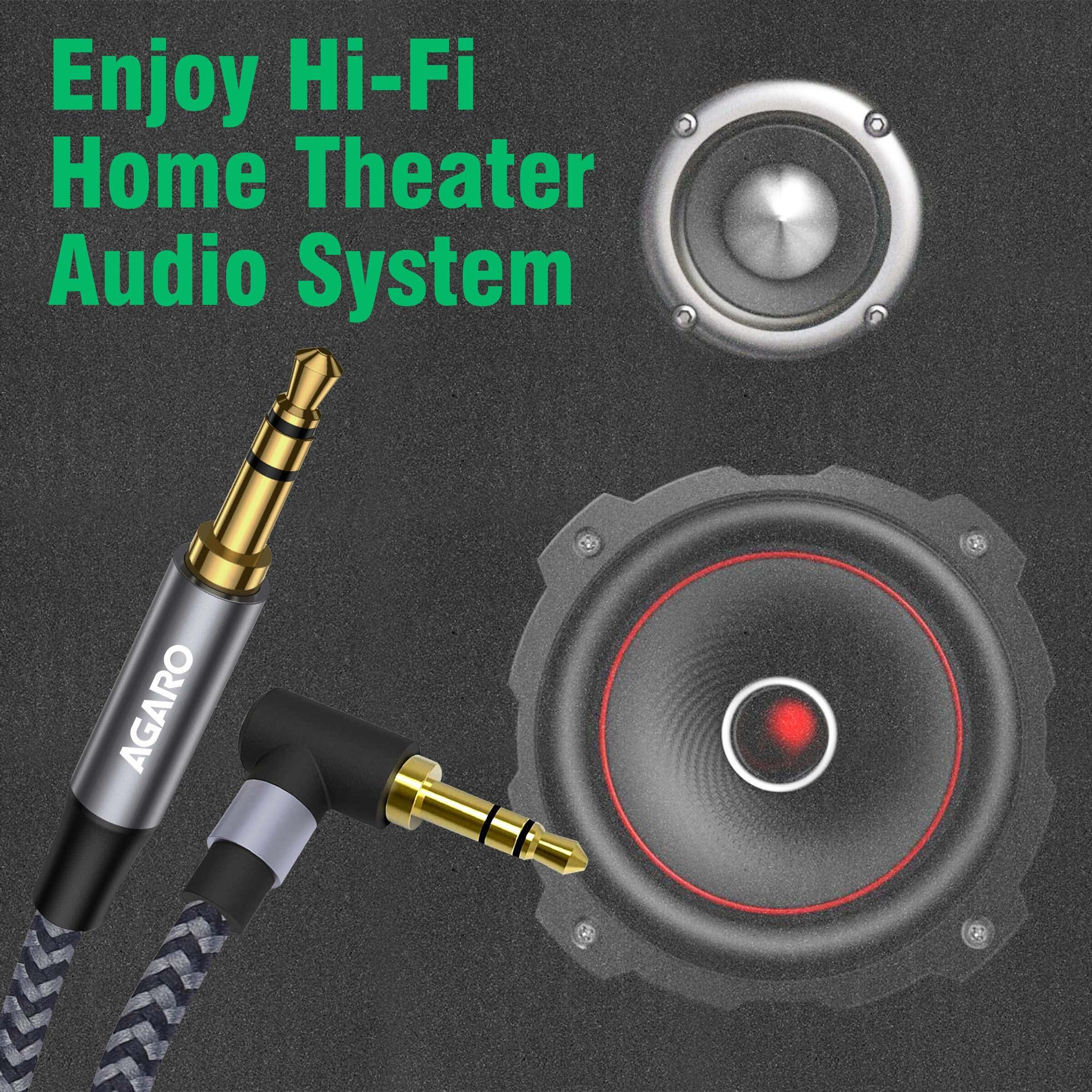 AGARO 3.5mm Audio Cable Stereo Aux 90 Degree Right Angle Aux Cable 24K Gold Plated Male to Male Hi-Fi Sound for Car, Home Stereos, Speakers & More 1M/ 100CM/ 3.2 Ft, Silver & Black, (33664)