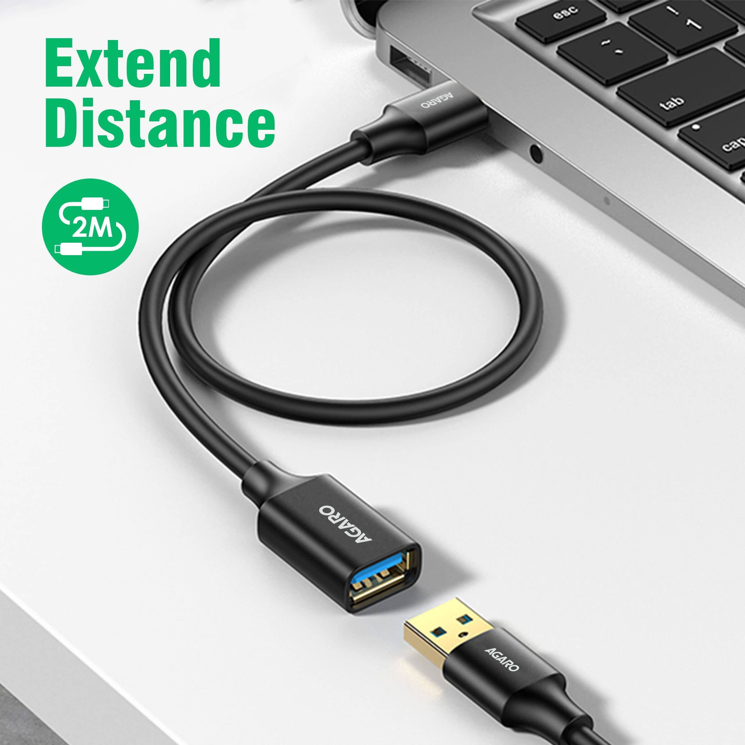 AGARO USB Extender, USB 3.0 Extension Cable Male to Female USB Cable High-Speed 5GBps Data Transfer Compatible with Webcam, Gamepad, Keyboard, Mouse, Hard Drive, Xbox, Laptop/PC/Mac/Printer, 2 Meter