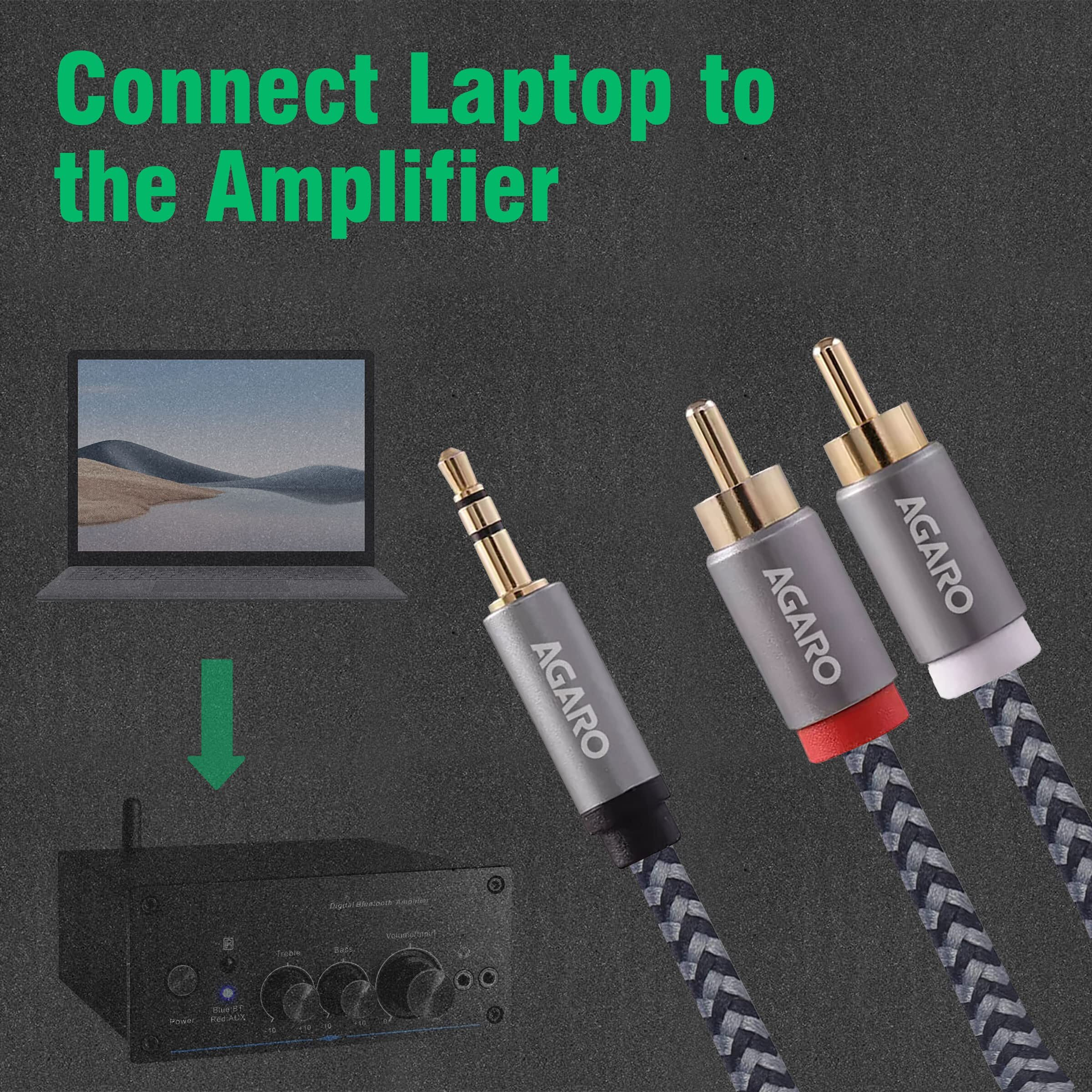 AGARO RCA Cable, 3.5 mm to 2 RCA Male Cable Audio Adapter, Stereo Audio Cable, 3.5 mm AUX to RCA Y Splitter Cable Male for Smartphone, Tablet, Speaker, MP3, TV, PC, Amplifiers, Metal Shell, 3M, grey